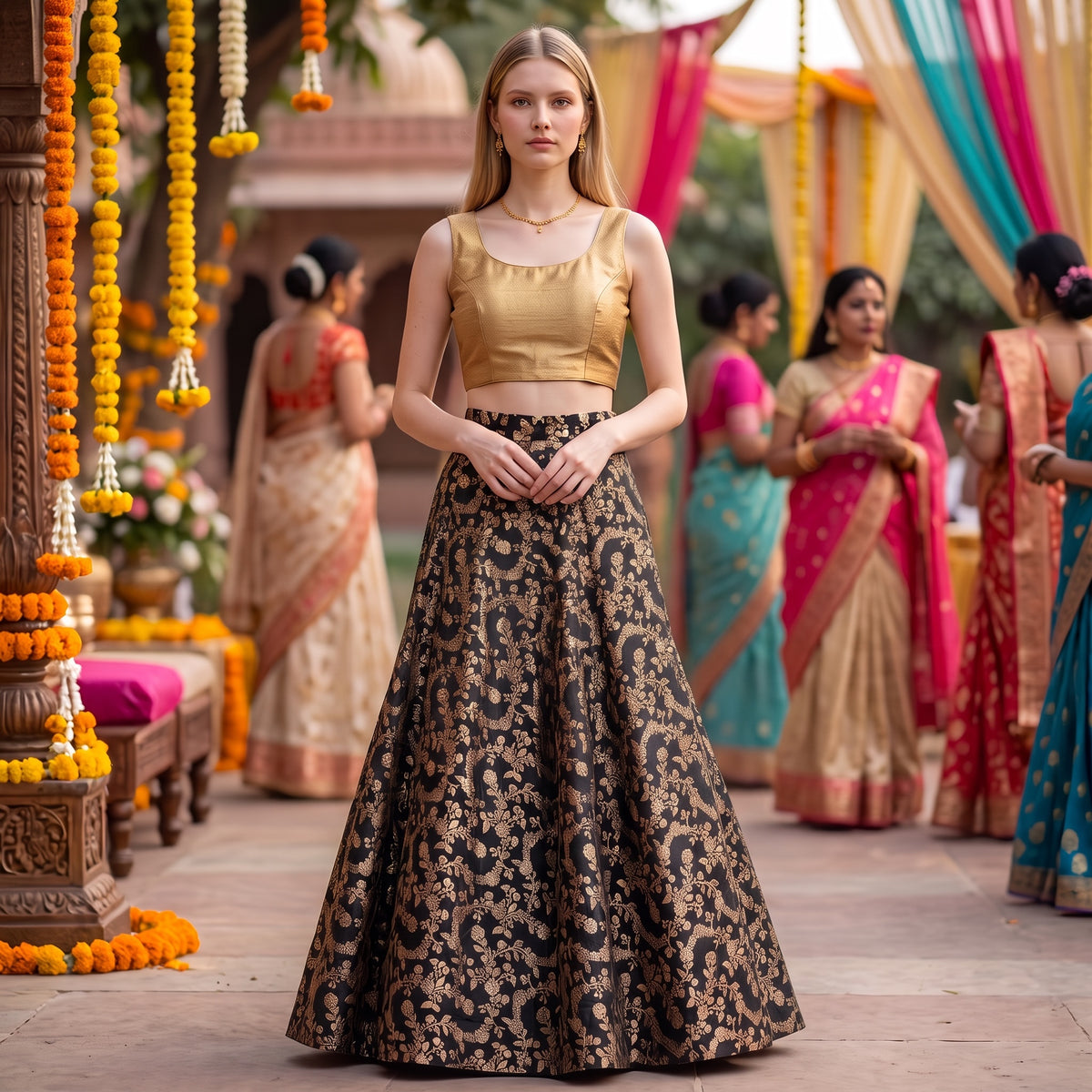 Floral Stem Petite Lehenga Skirts-Colors