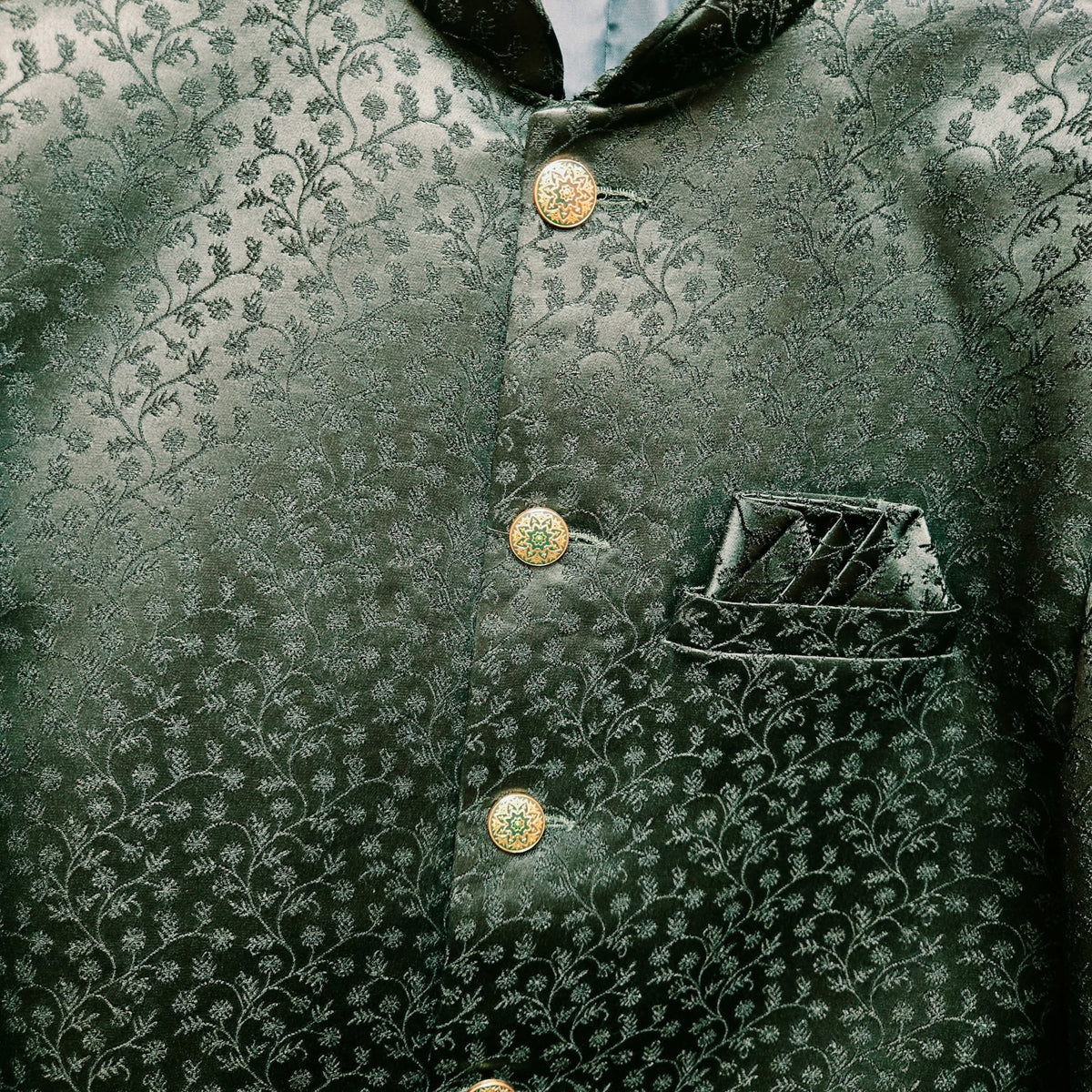 Bottle Green Floral Vine Jodhpuri Jacket