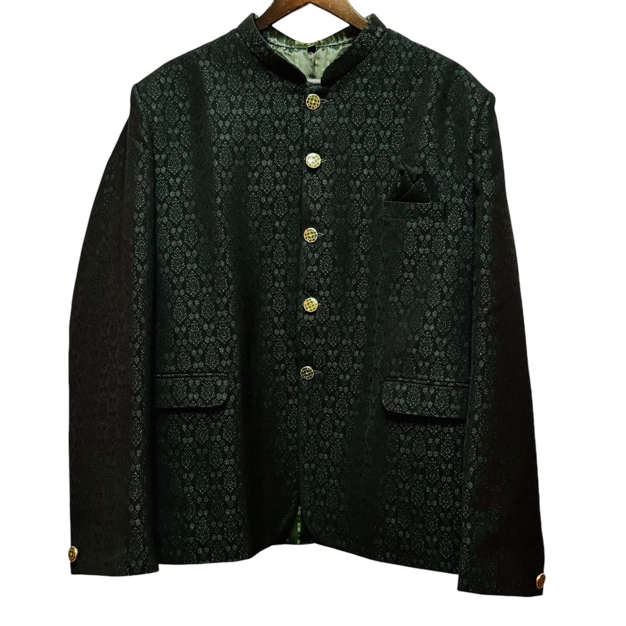 Bottle Green Jacquard Jodhpuri Jacket