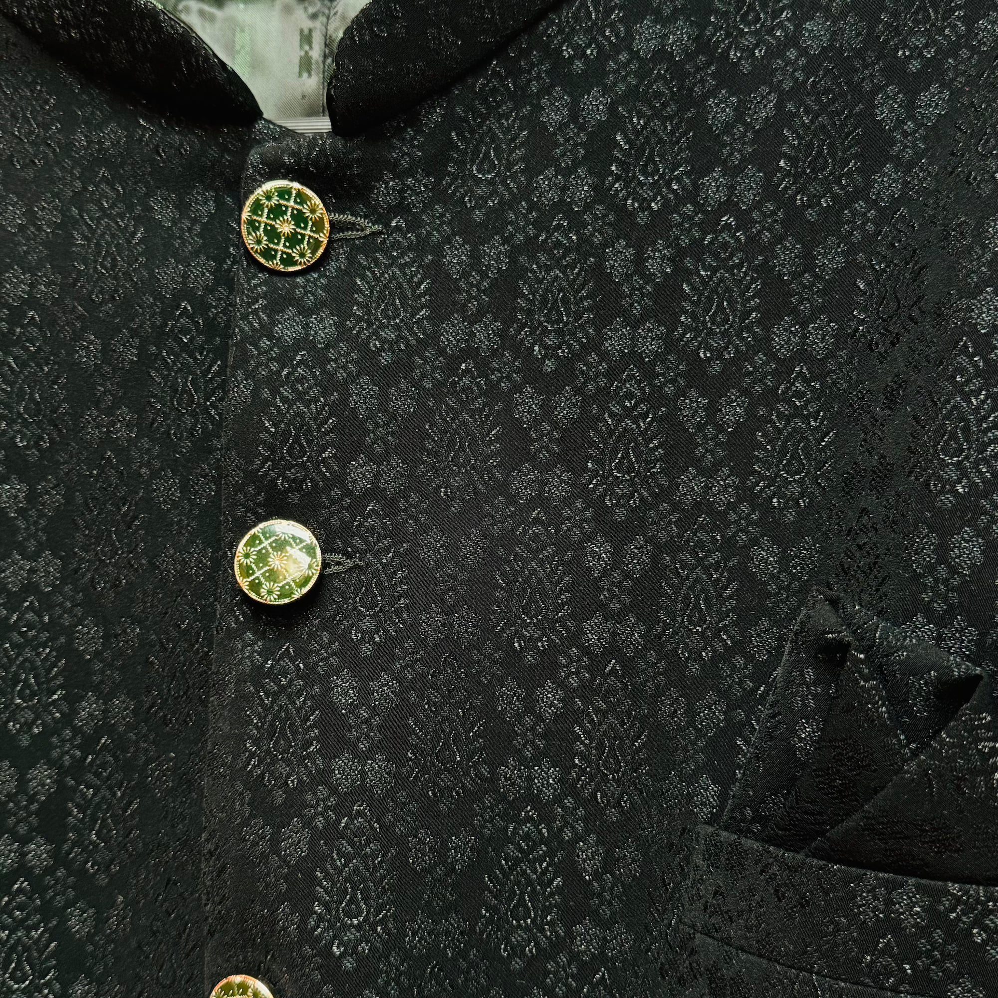 Bottle Green Jacquard Jodhpuri Jacket