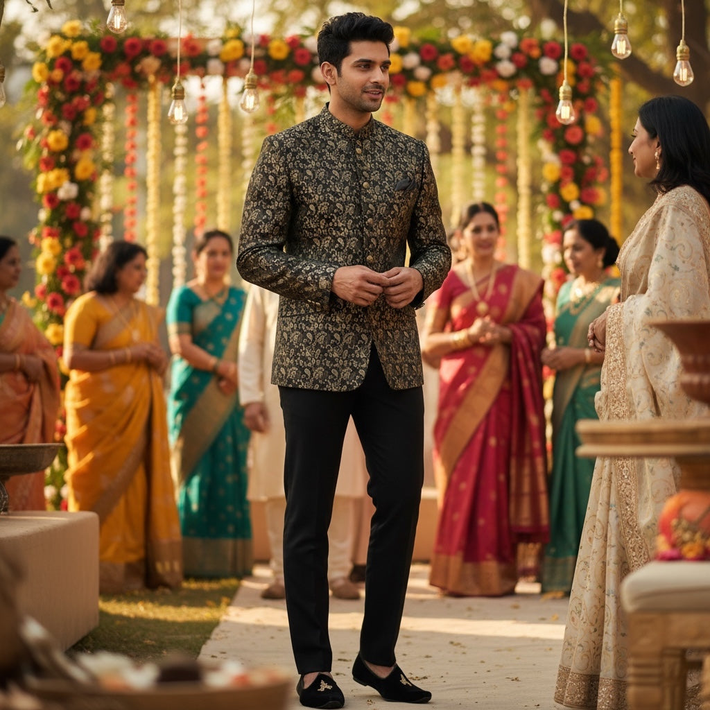 Bottle Green Paisley Jodhpuri Jacket