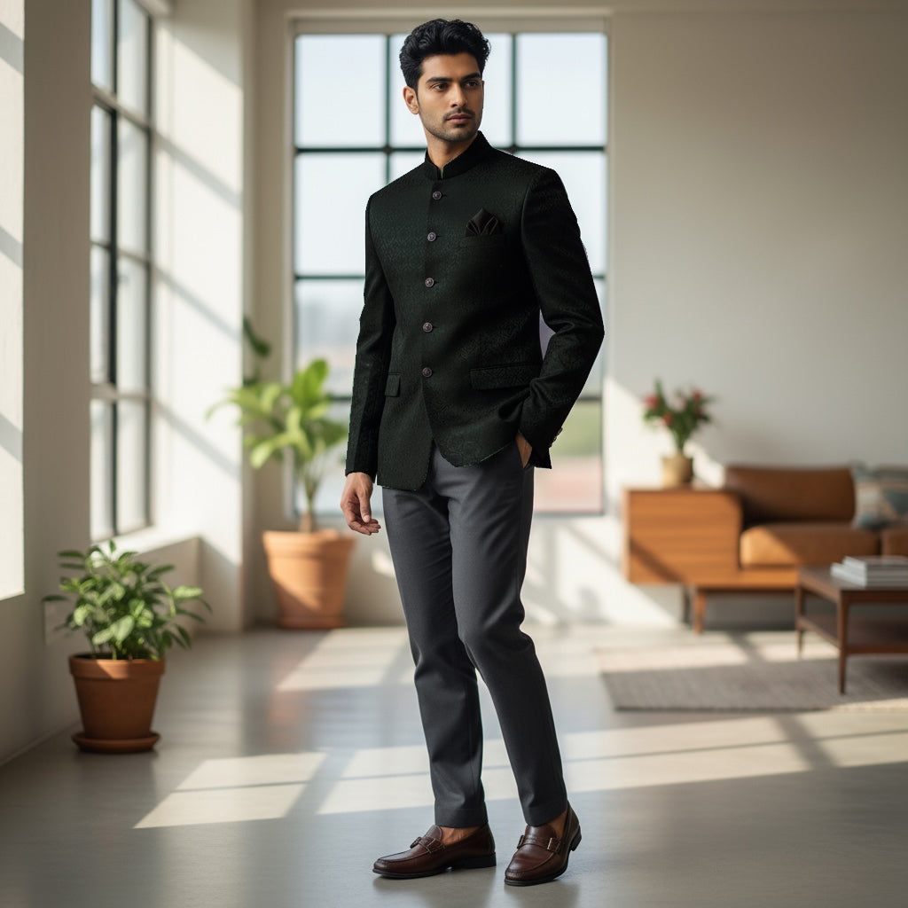 Bottle Green Ogee Jodhpuri Jacket -Big & Tall