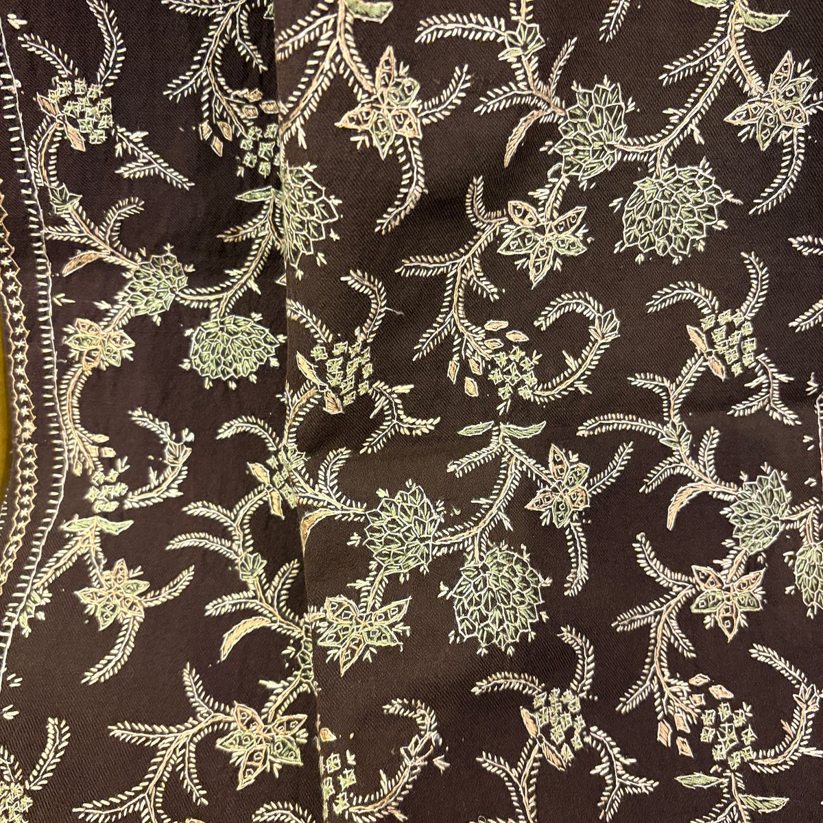 Brown Flower Jaal Wool Shawl 36 x 72in