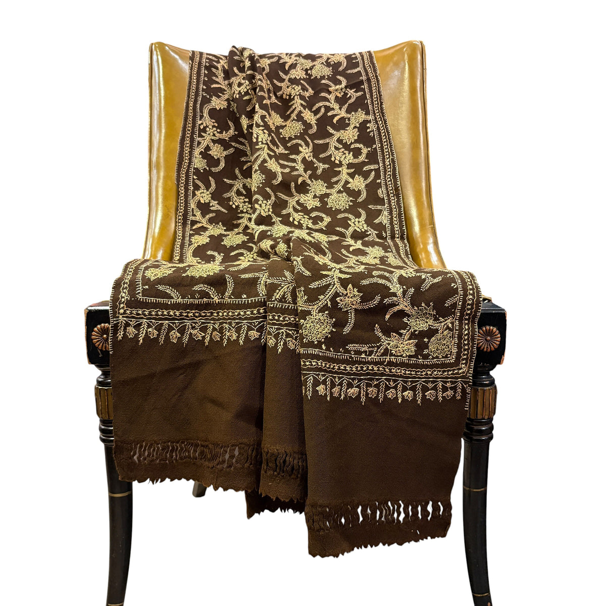 Brown Flower Jaal Wool Shawl 36 x 72in