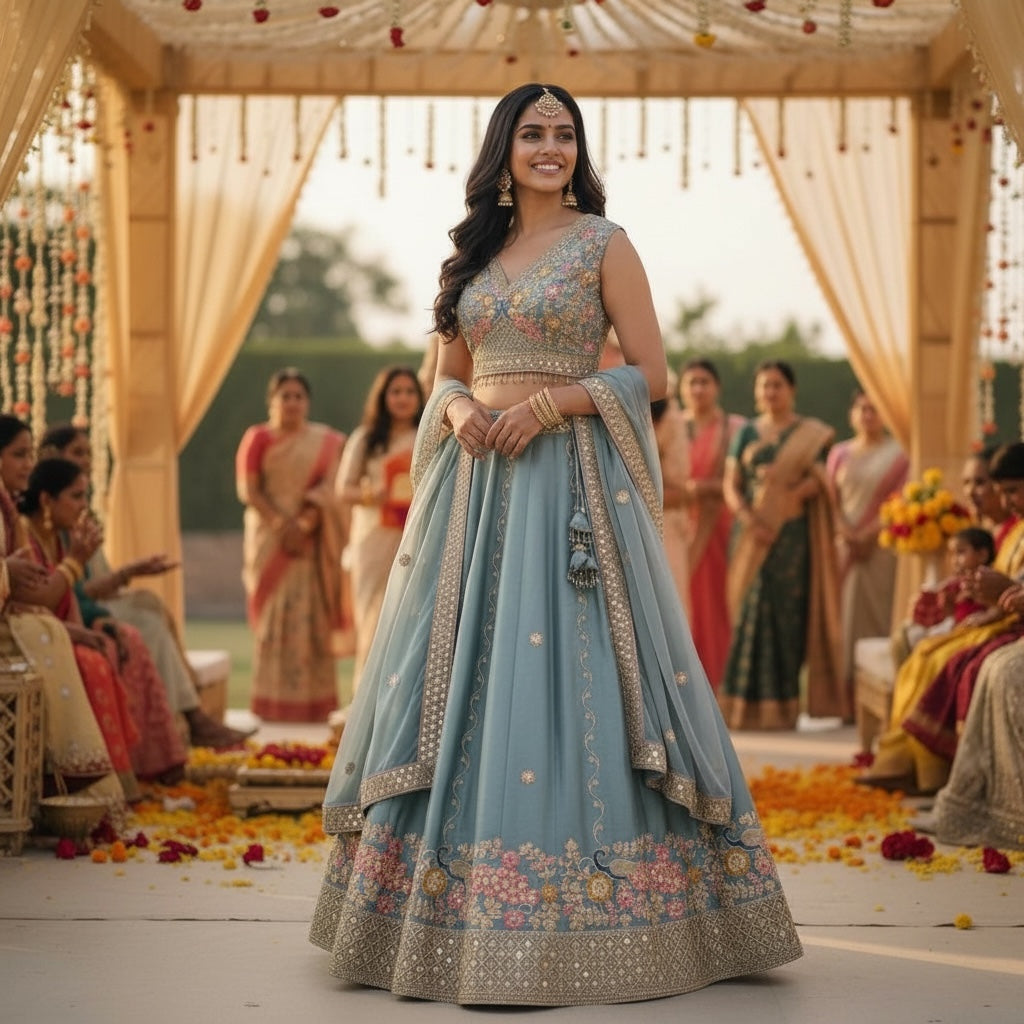Q Floral Embroidered Lehenga Sets-2 Colors