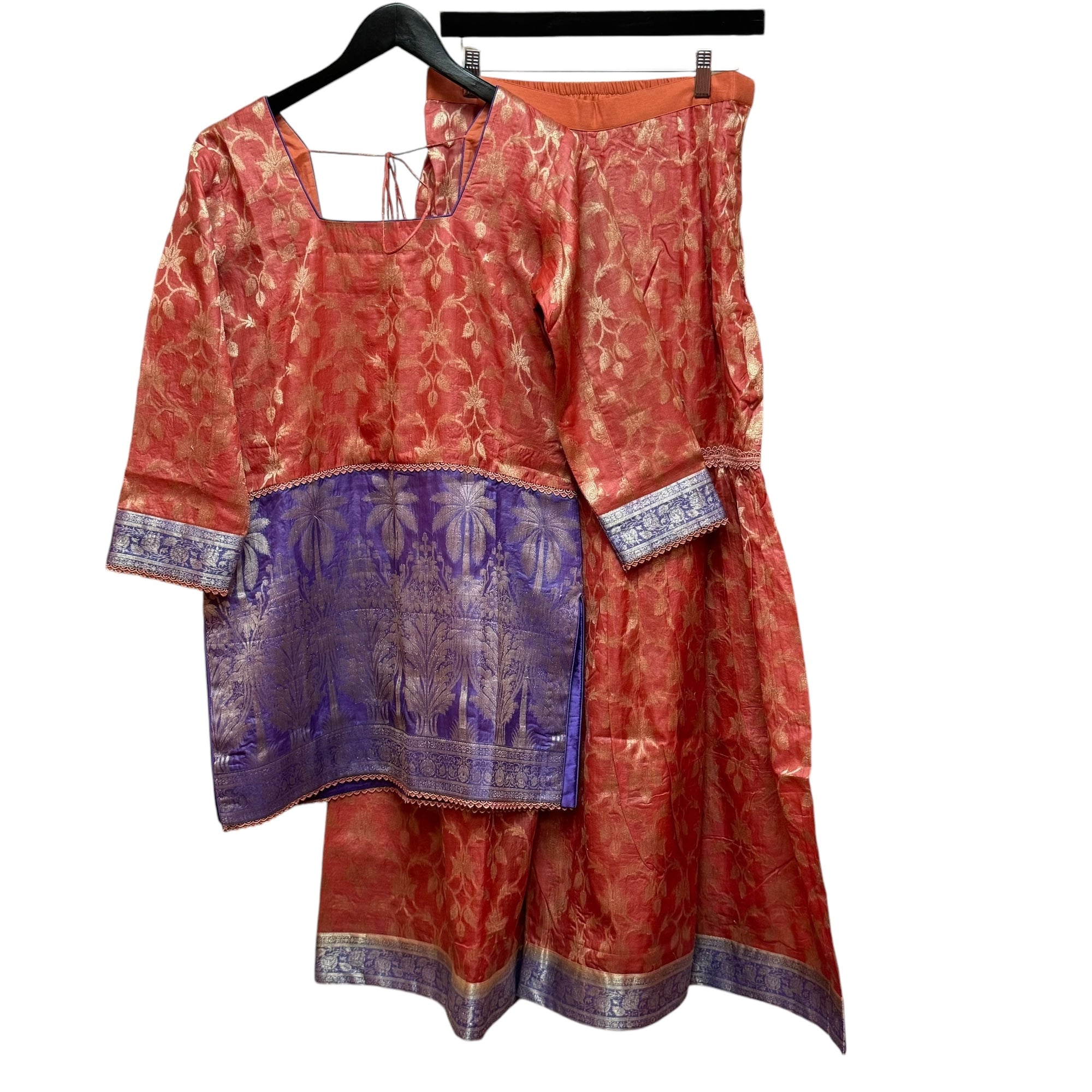 Coral & Violet Banarasi Silk Gharara Set- Size 38