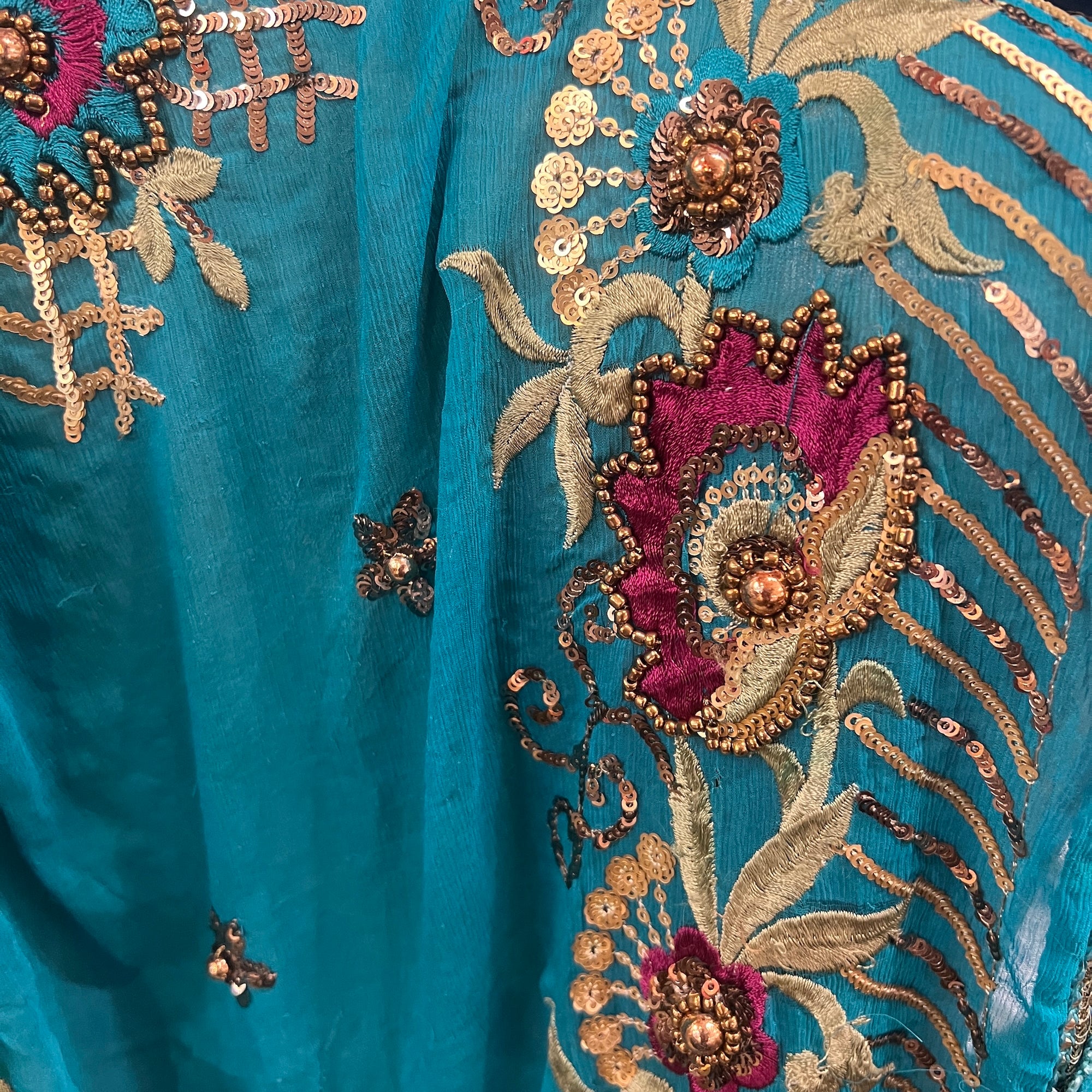 Cream & Firozi Embroidered Dupatta