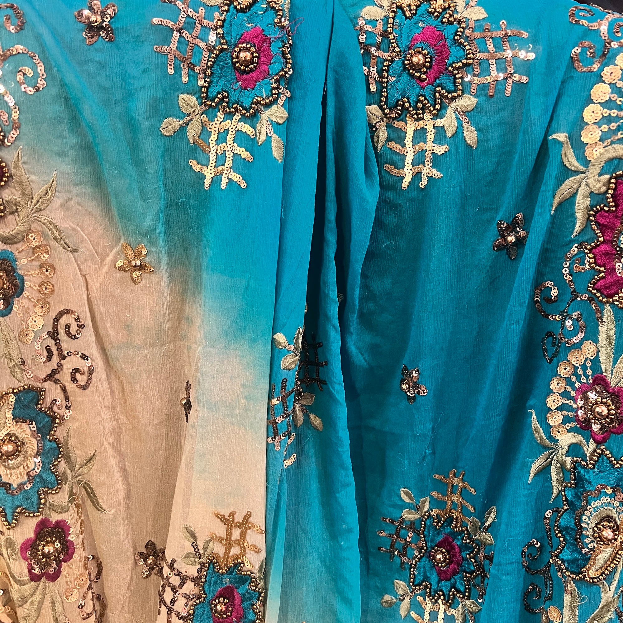 Cream & Firozi Embroidered Dupatta