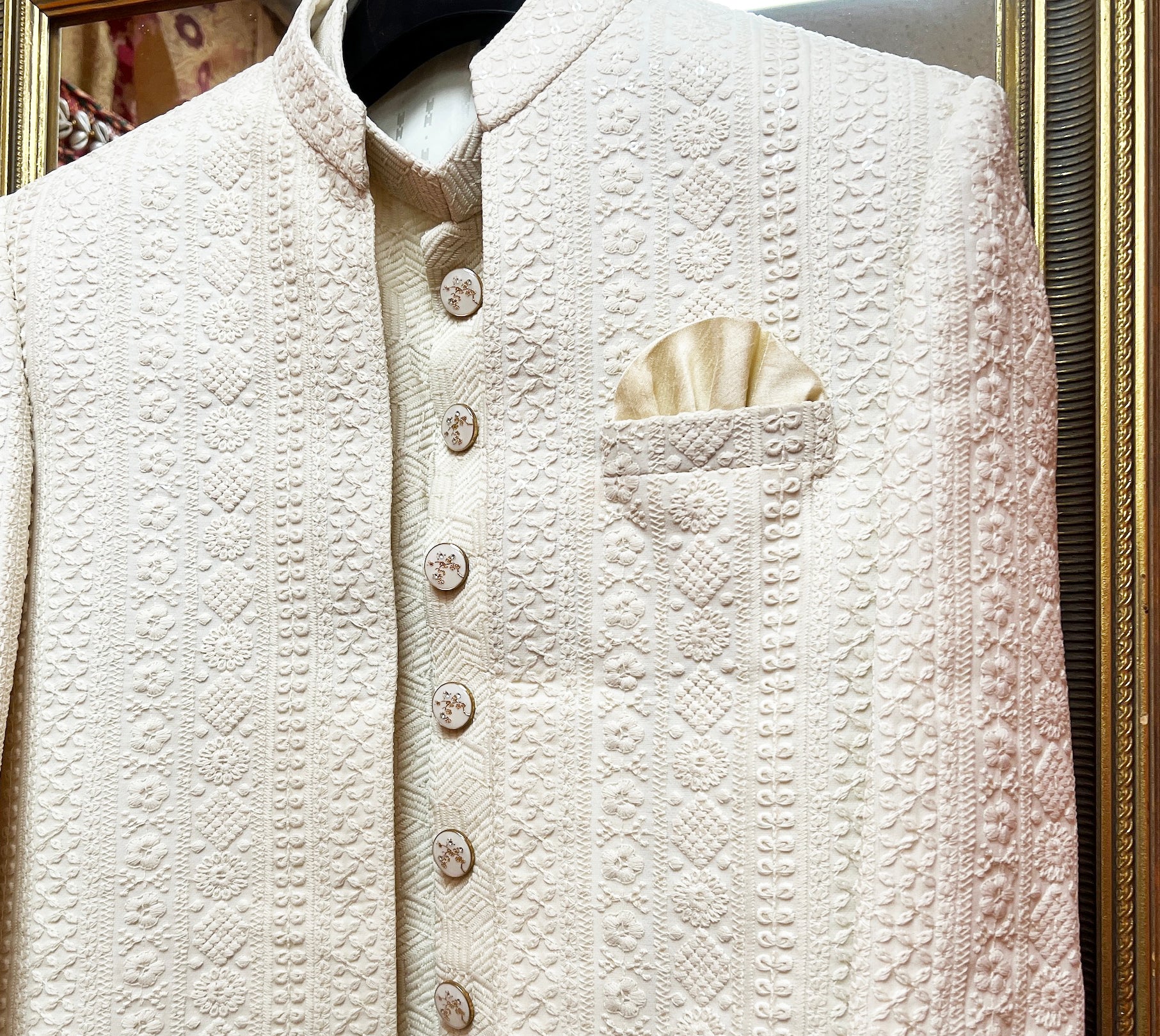 Cream 2 Pc Sherwani- Size 40