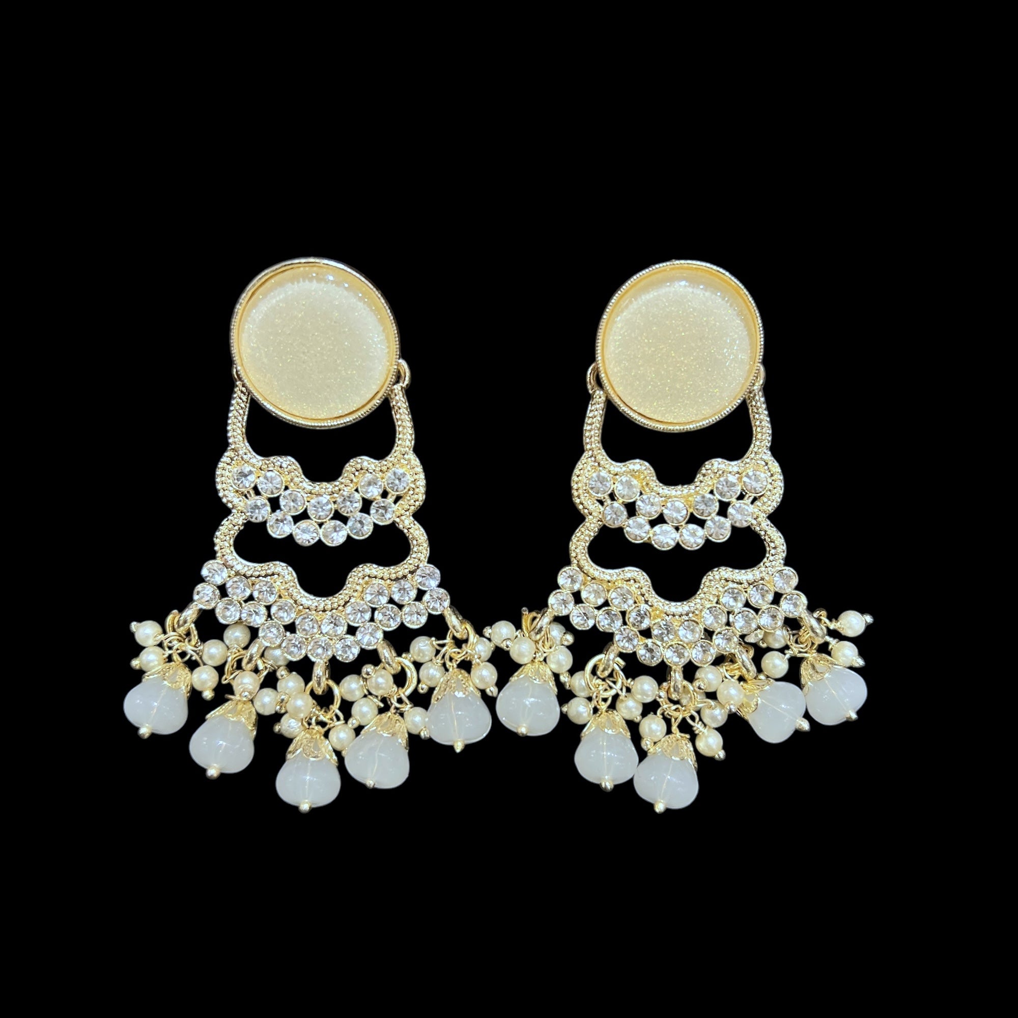 Cream Pink Tier Drop Earrings