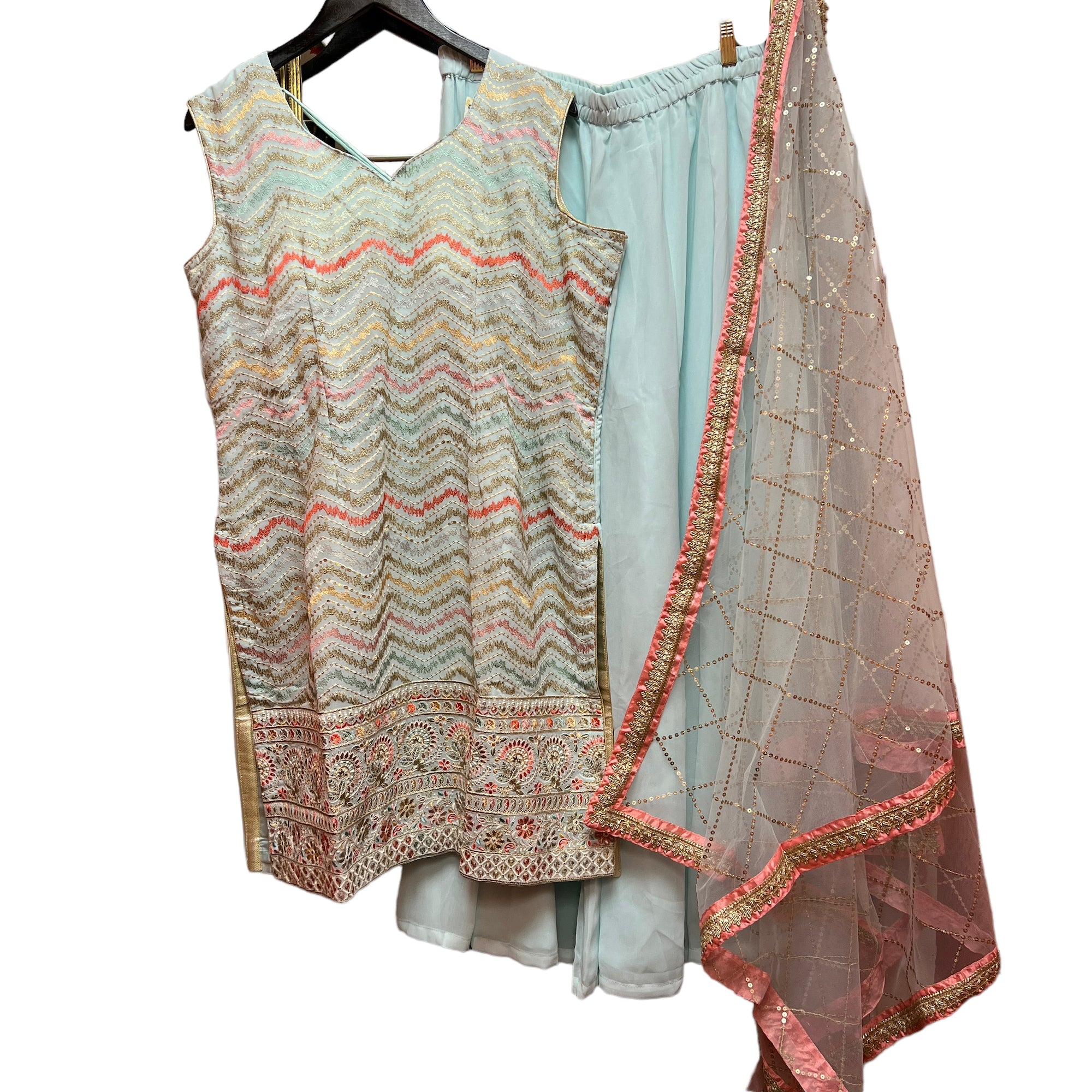 DT Plus Size Pastel Embroidered Palazzo Set-2 Colors - Vintage India NYC