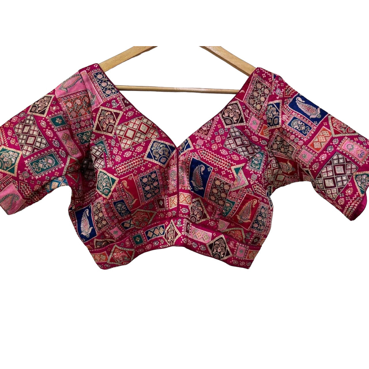 V Neck Banarasi Patch Blouse-Many Colors