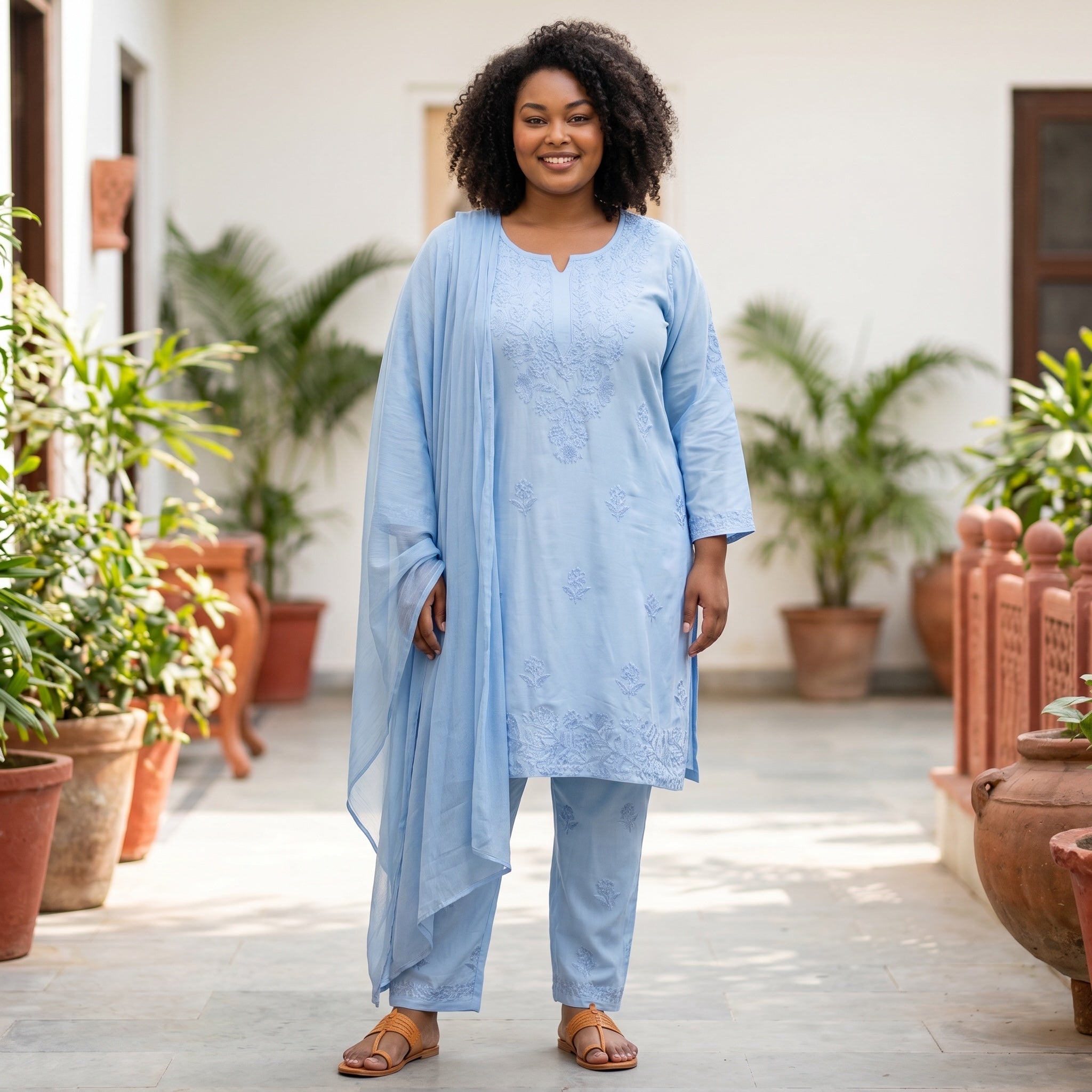 Dusty Blue Kurta Set - Vintage India NYC
