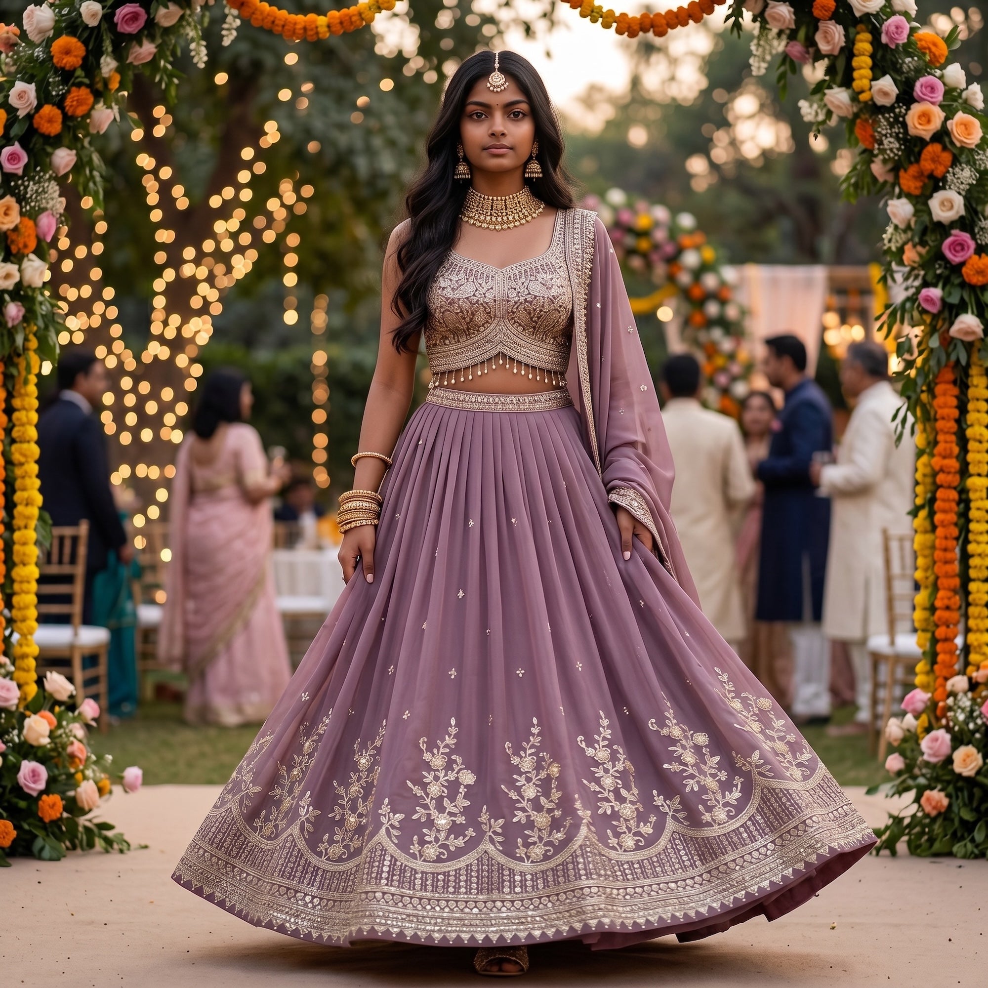 Silk Embroidered Lehenga Sets- Muted Colors - Vintage India NYC