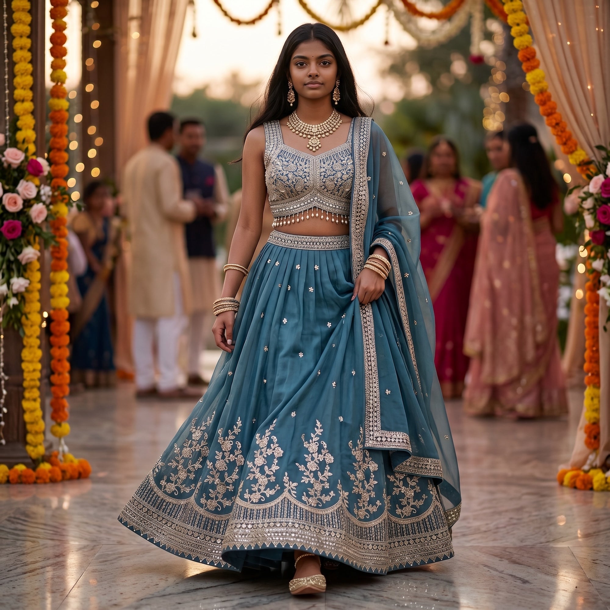 Silk Embroidered Lehenga Sets- Muted Colors