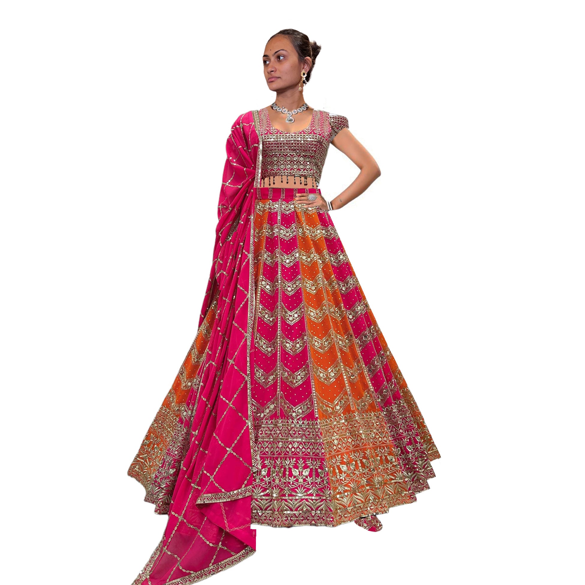 Bright Pink & Orange Lehenga Set