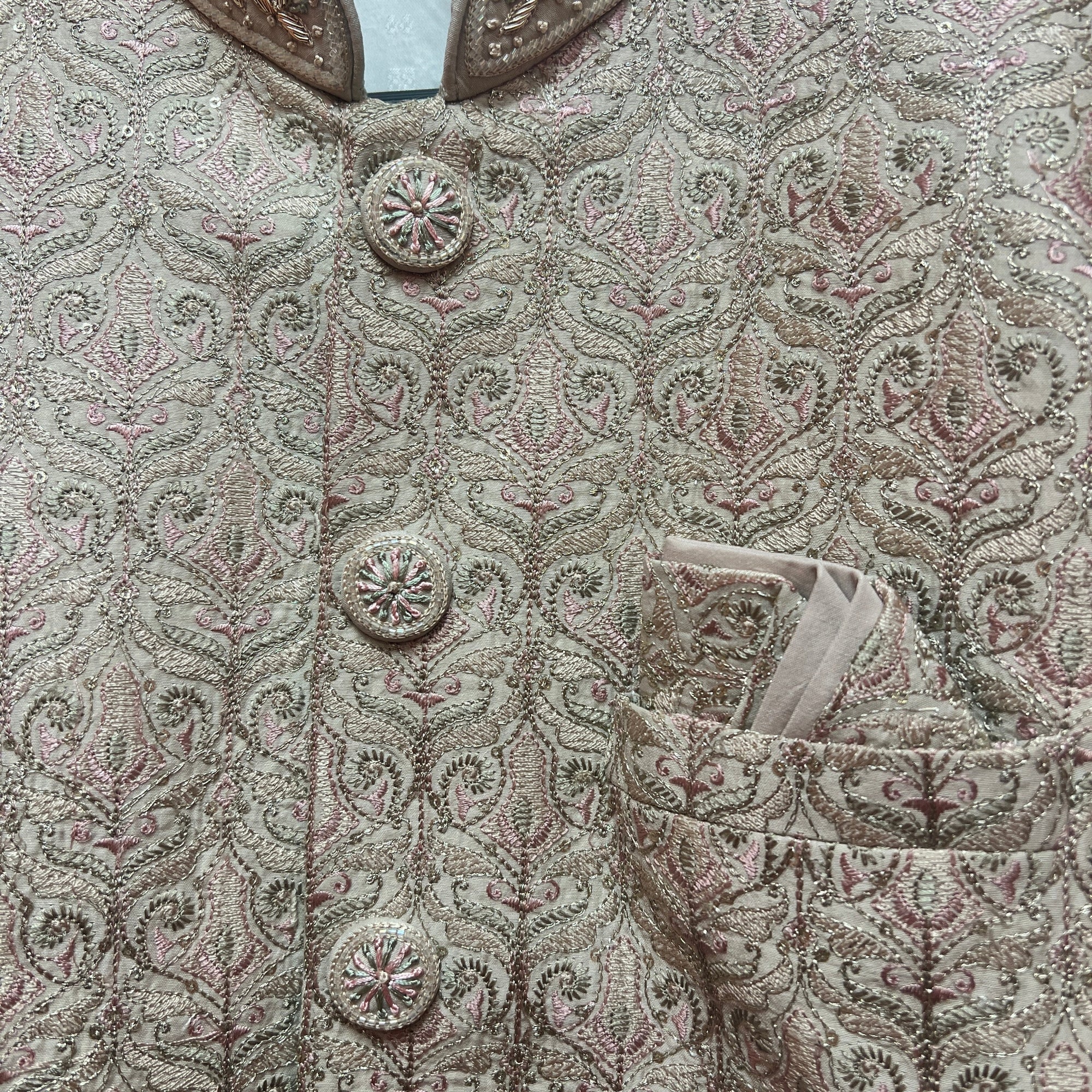 Light Gold Embroidered Sherwani