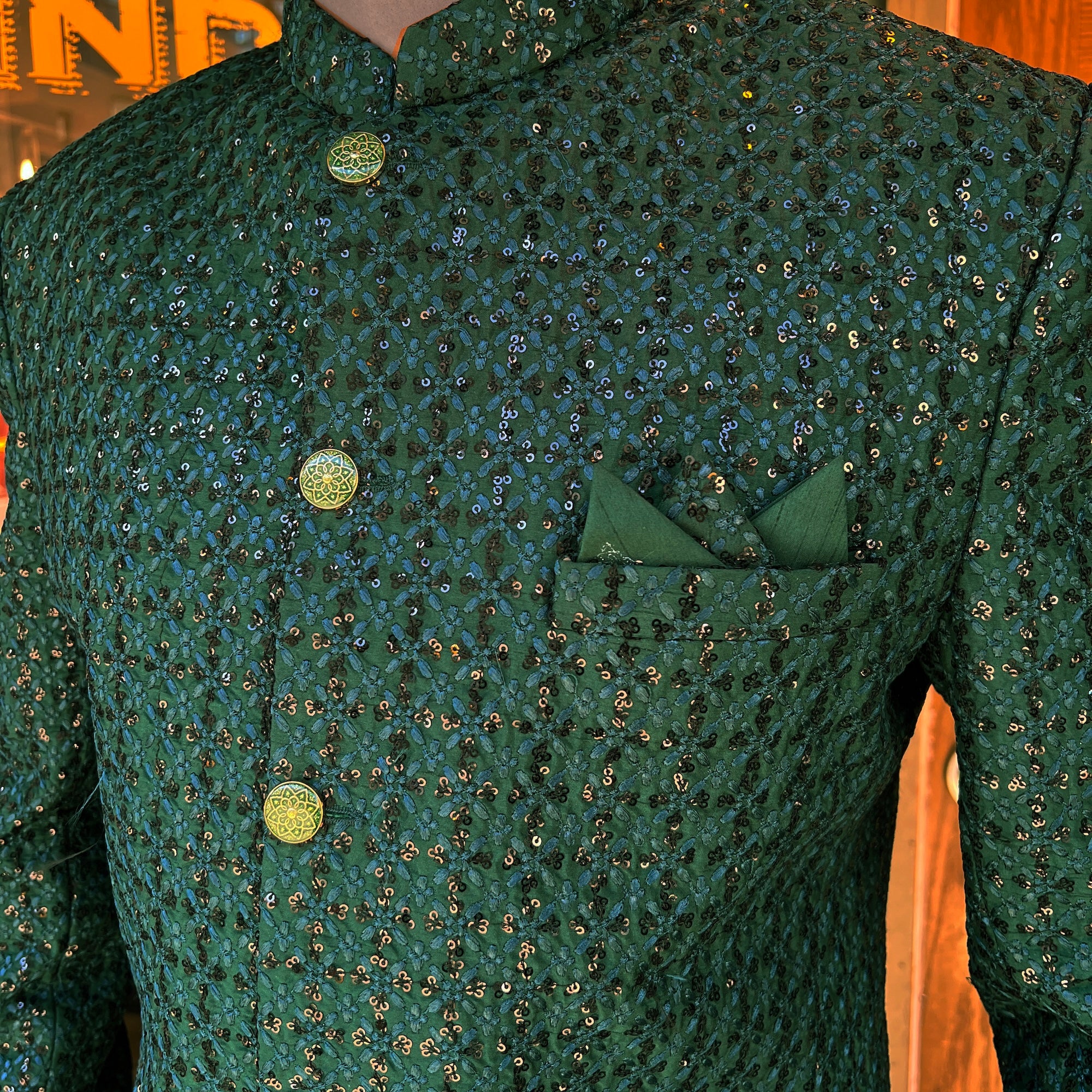 Emerald Lucknowi Heavy Embroidered Sherwani