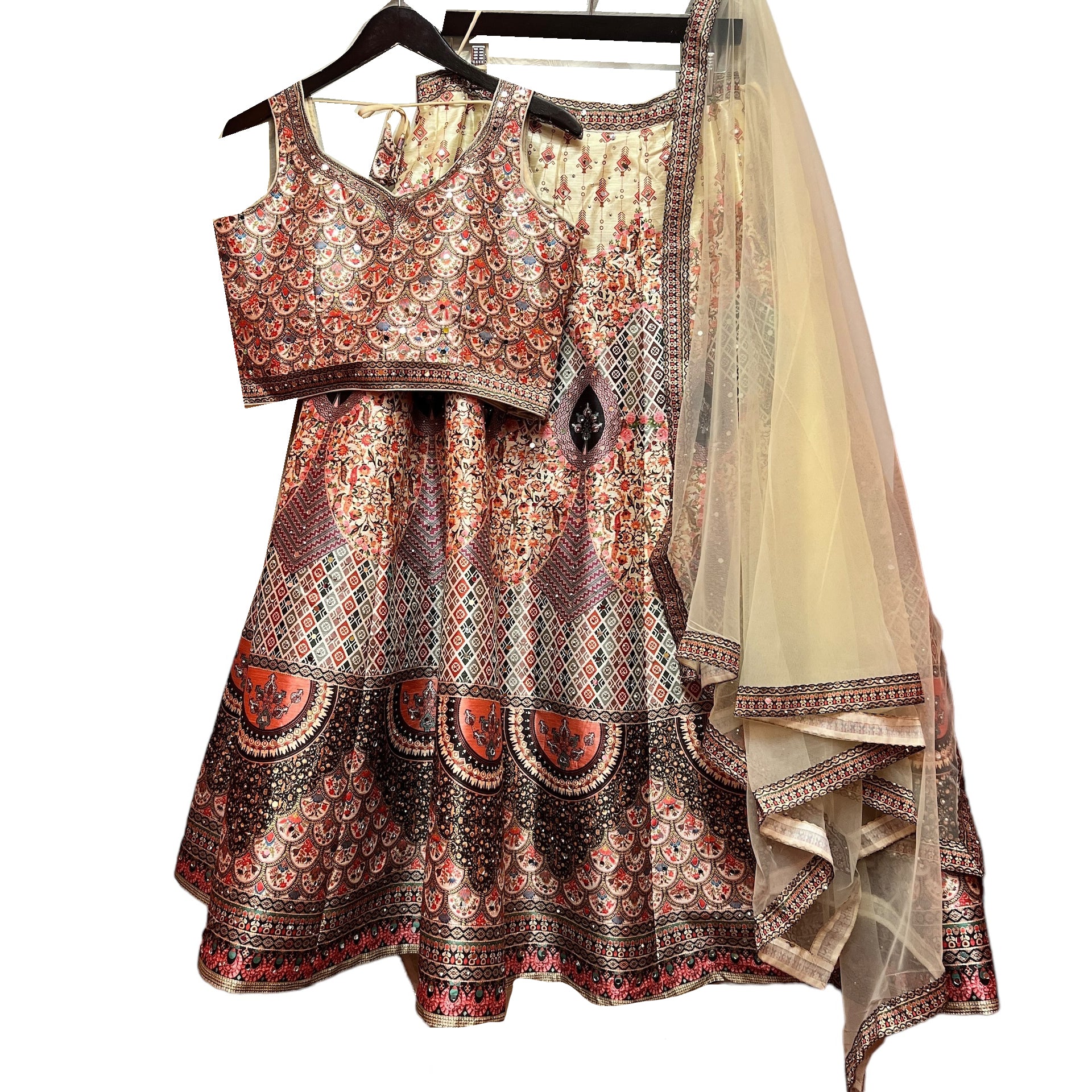 Printed Mughal Floral Lehenga Set