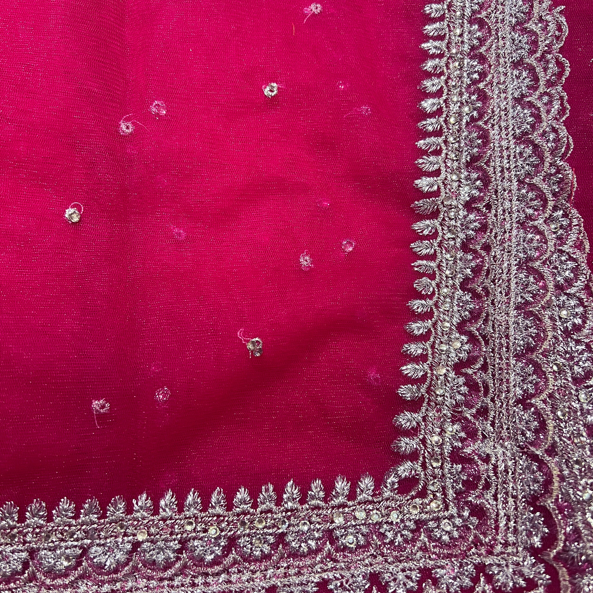 Net Dupatta w Silver Border-4 Colors