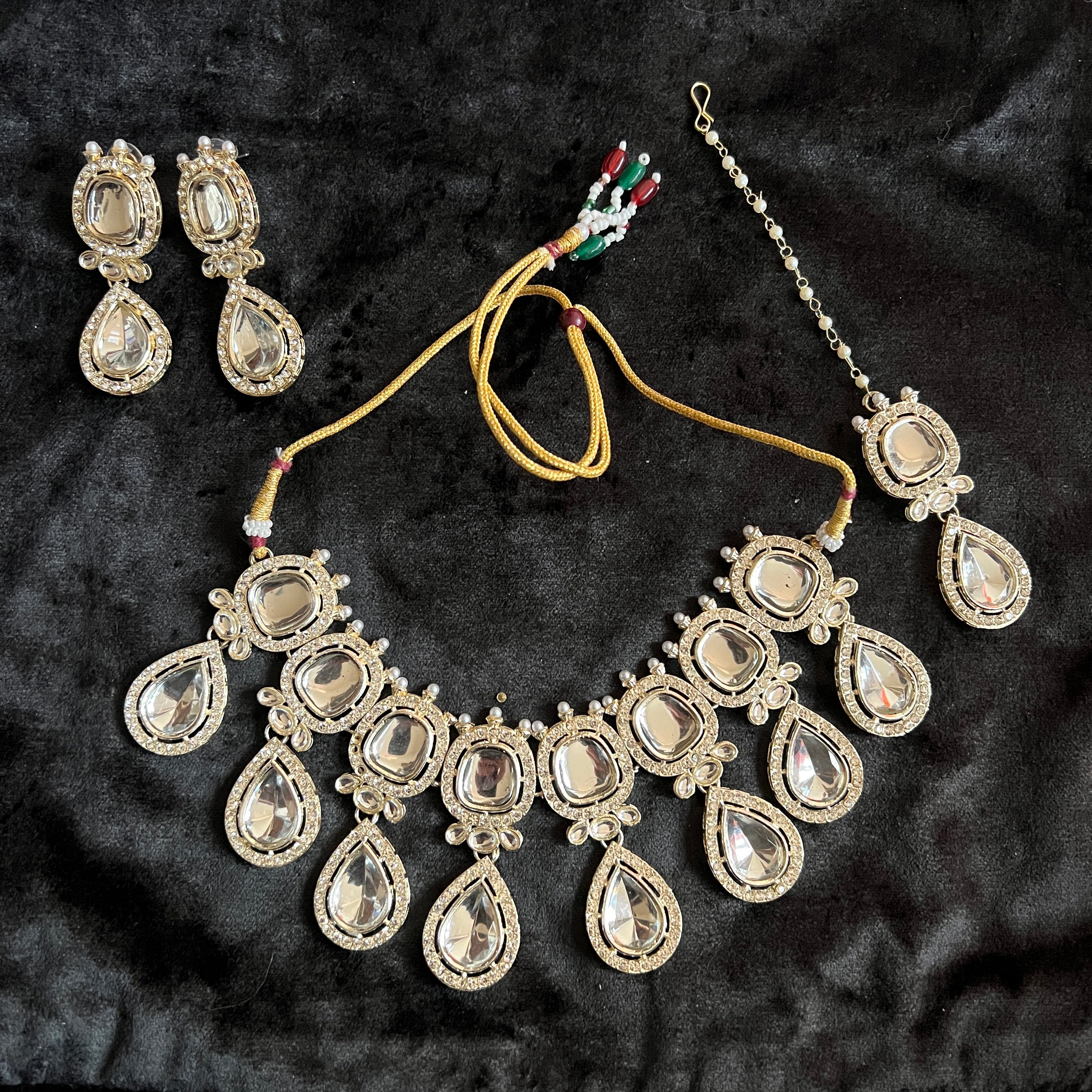 AH White Stone Necklace Set - Vintage India NYC