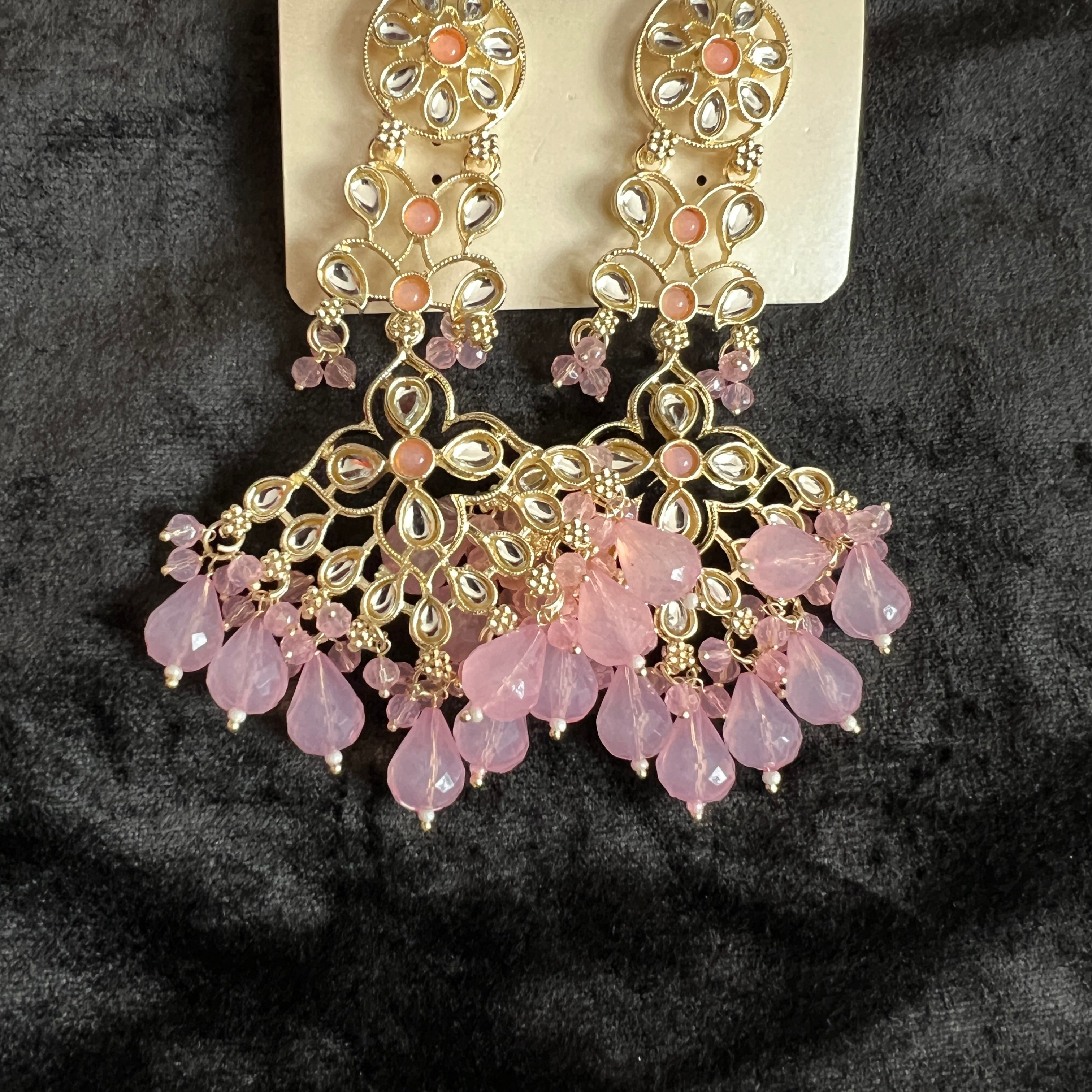 Large Lt Pink Earrings - Vintage India NYC