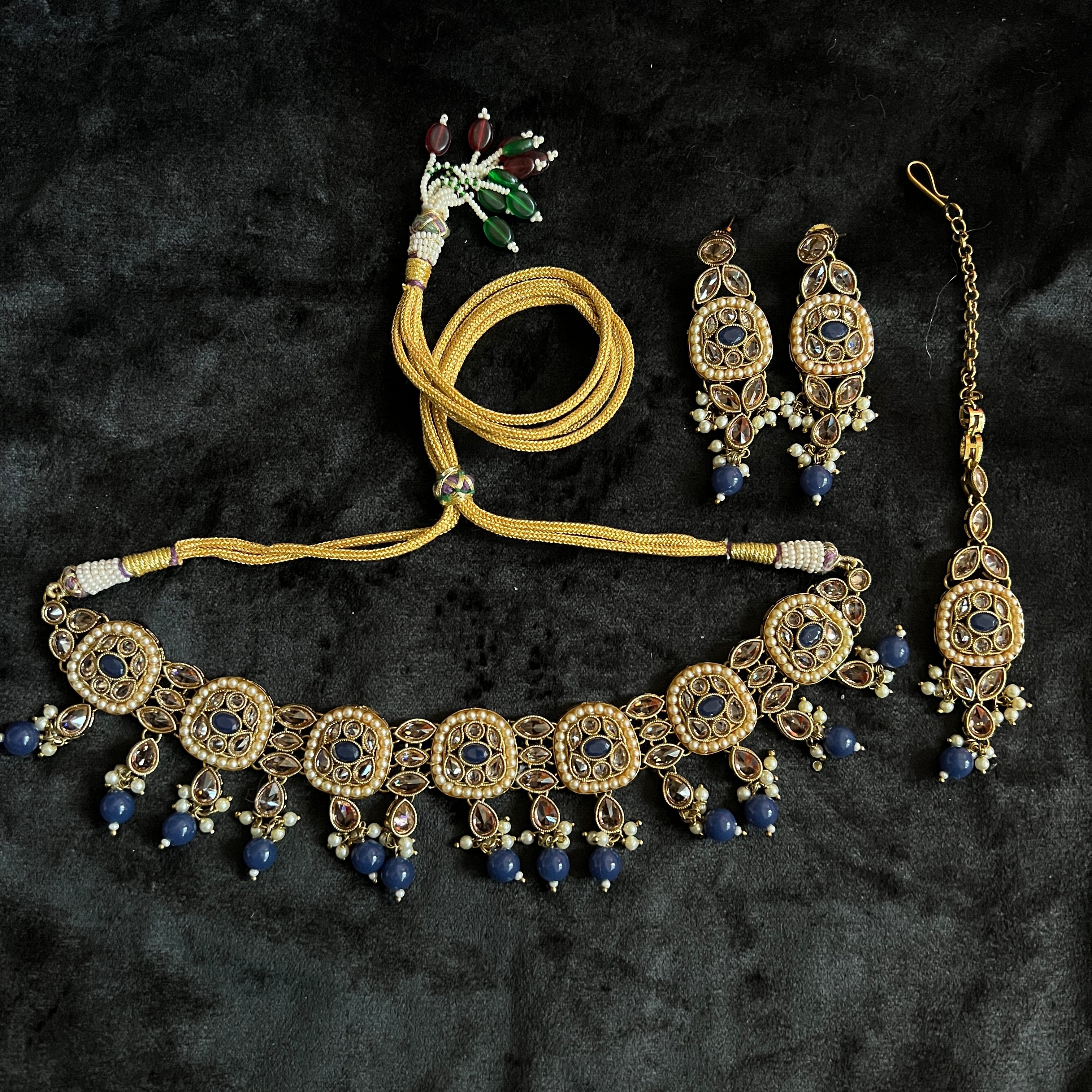 AH Navy Necklace Sets-2 Styles - Vintage India NYC