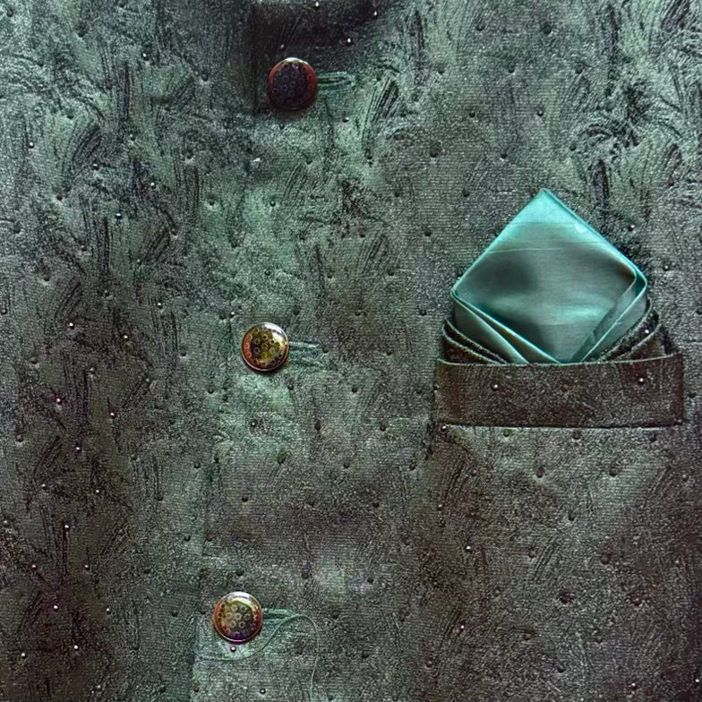 Bottle Green Brushstroke Jodhpuri Jacket