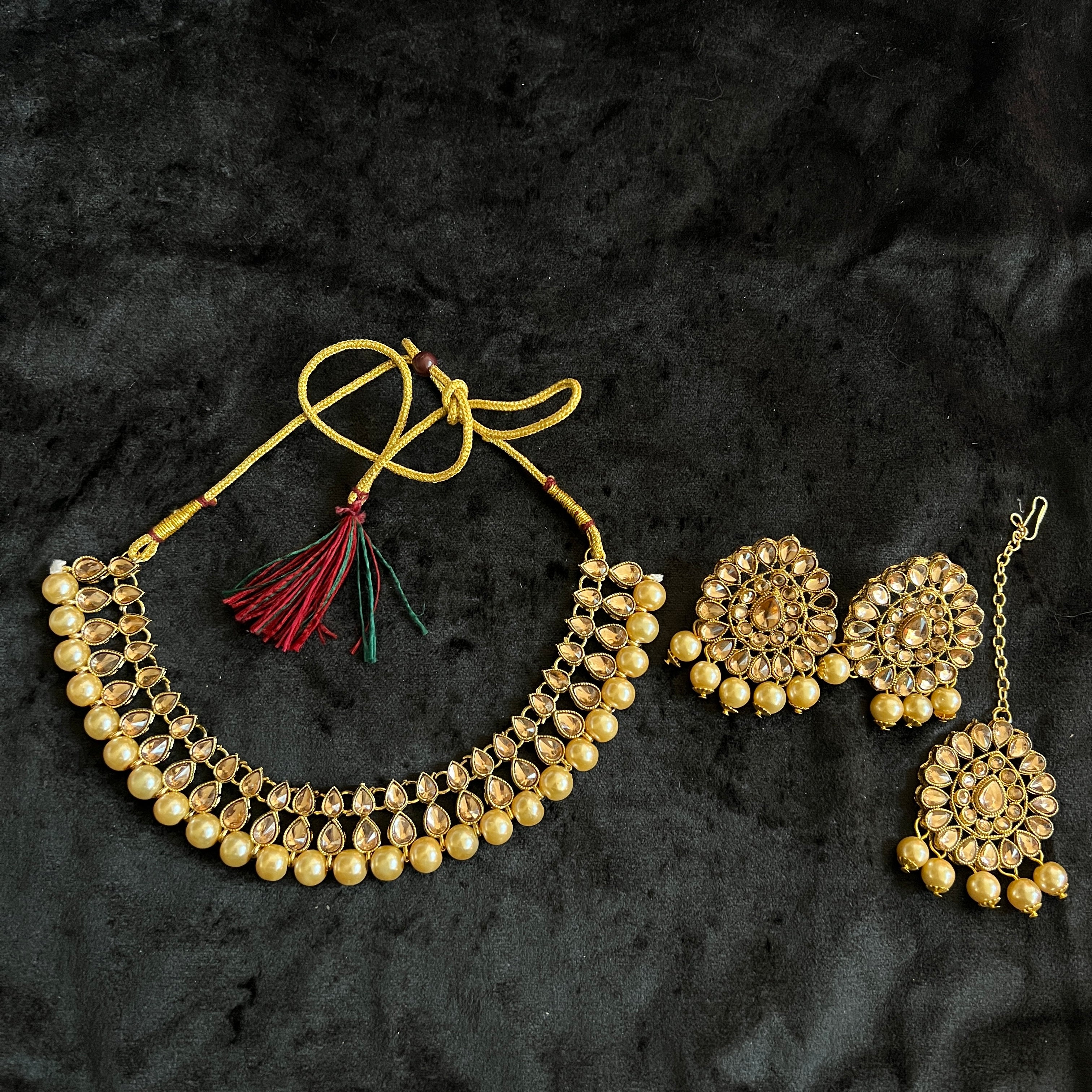 AH Gold Stone Necklace Sets - Vintage India NYC