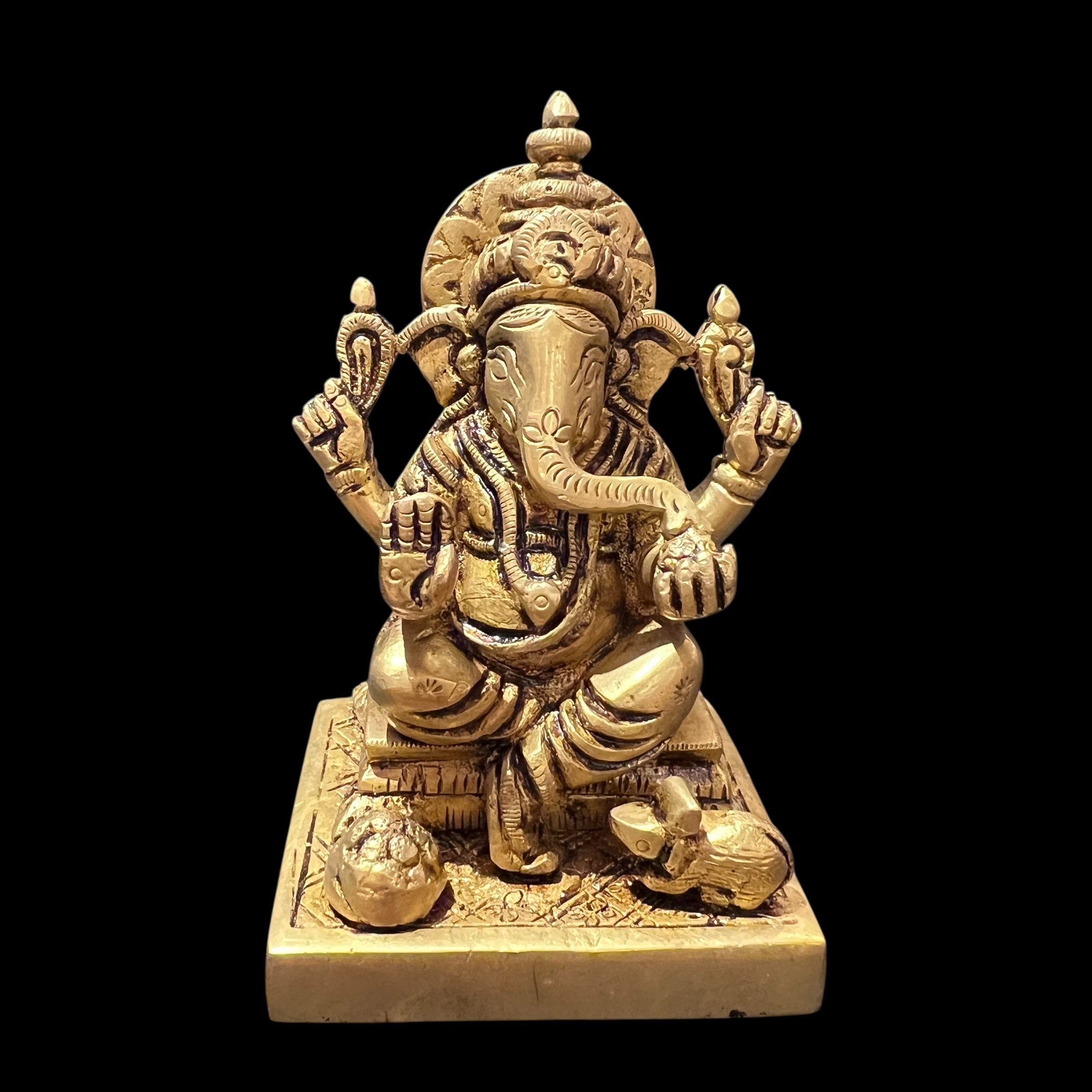 GM Brass Ganesh 628-4.25in - Vintage India NYC