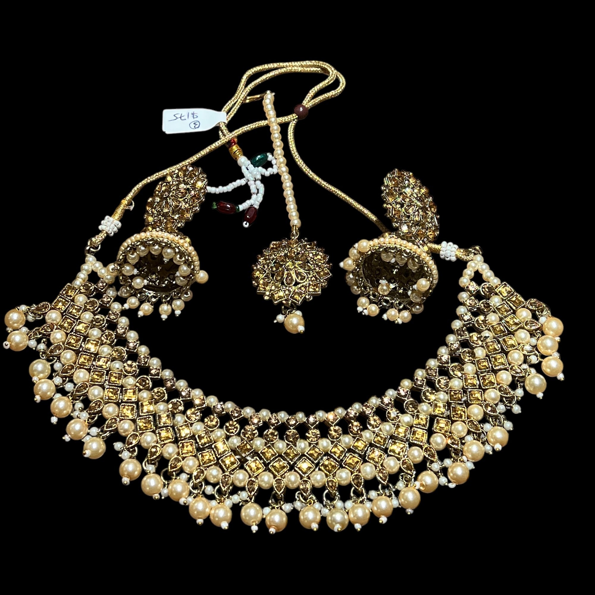 Gold Diamond Pearl Necklace Set