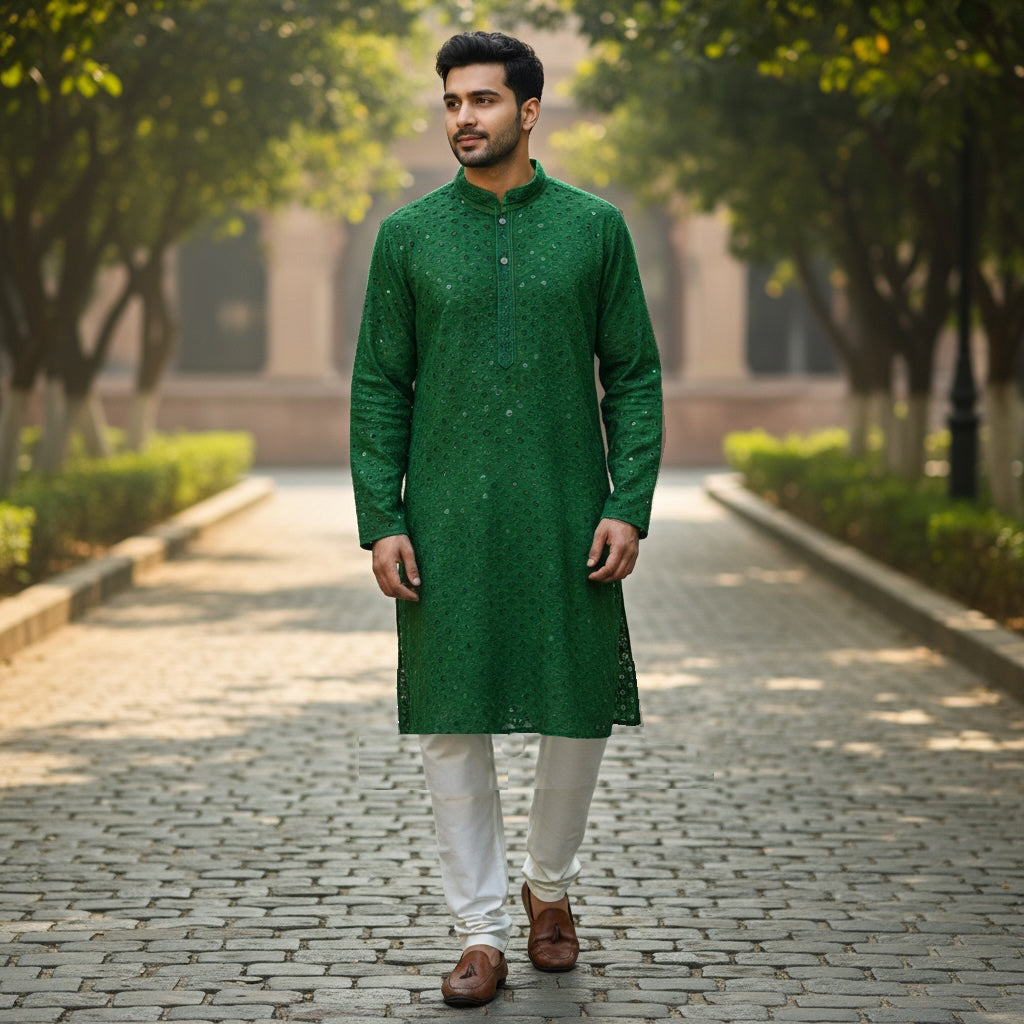 Deep Emerald Lucknowi Kurta