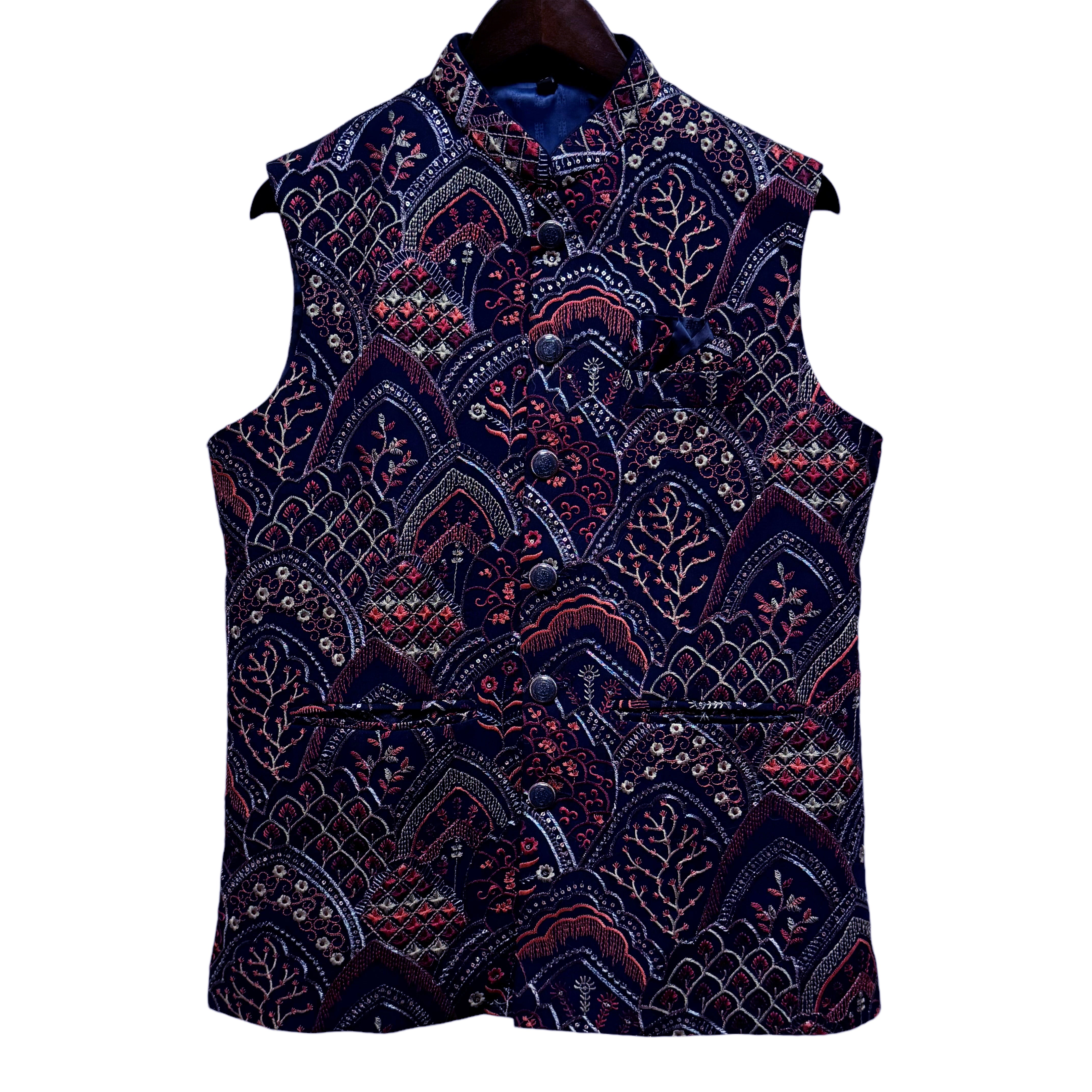 Heavy Embroidered Navy Vest