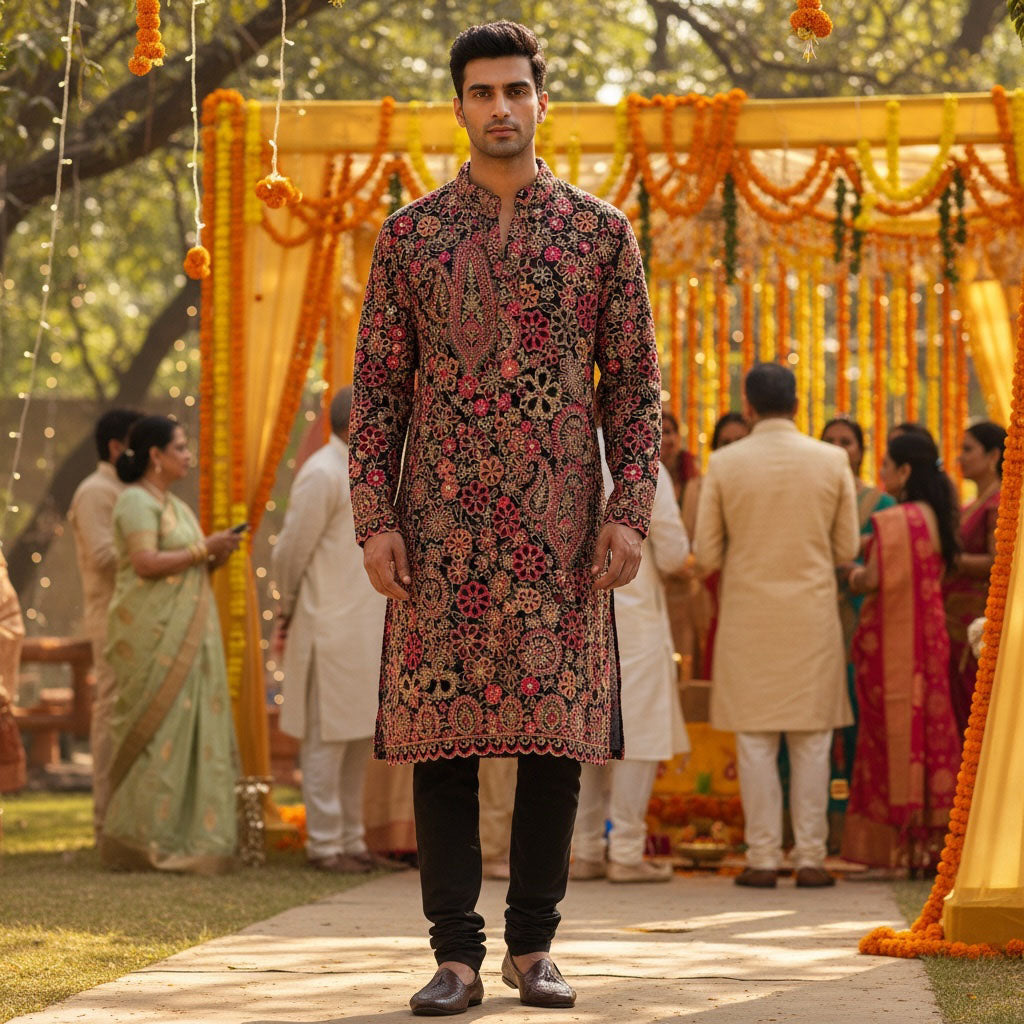 Navy Heavy Embroidered Kurta