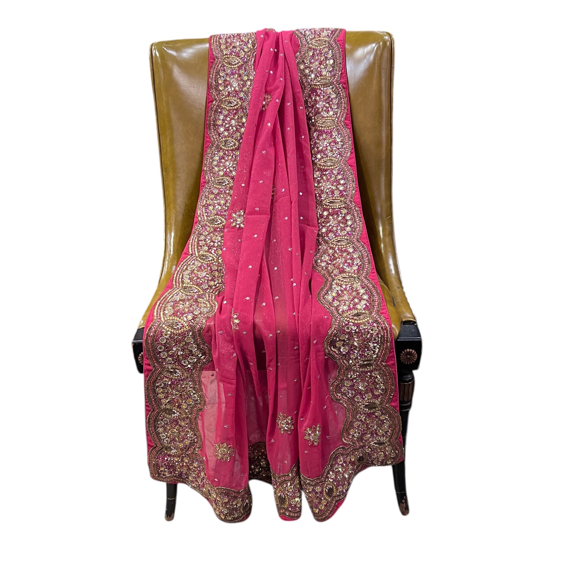 Lipstick Heavywork Dupatta Scarf - Vintage India NYC