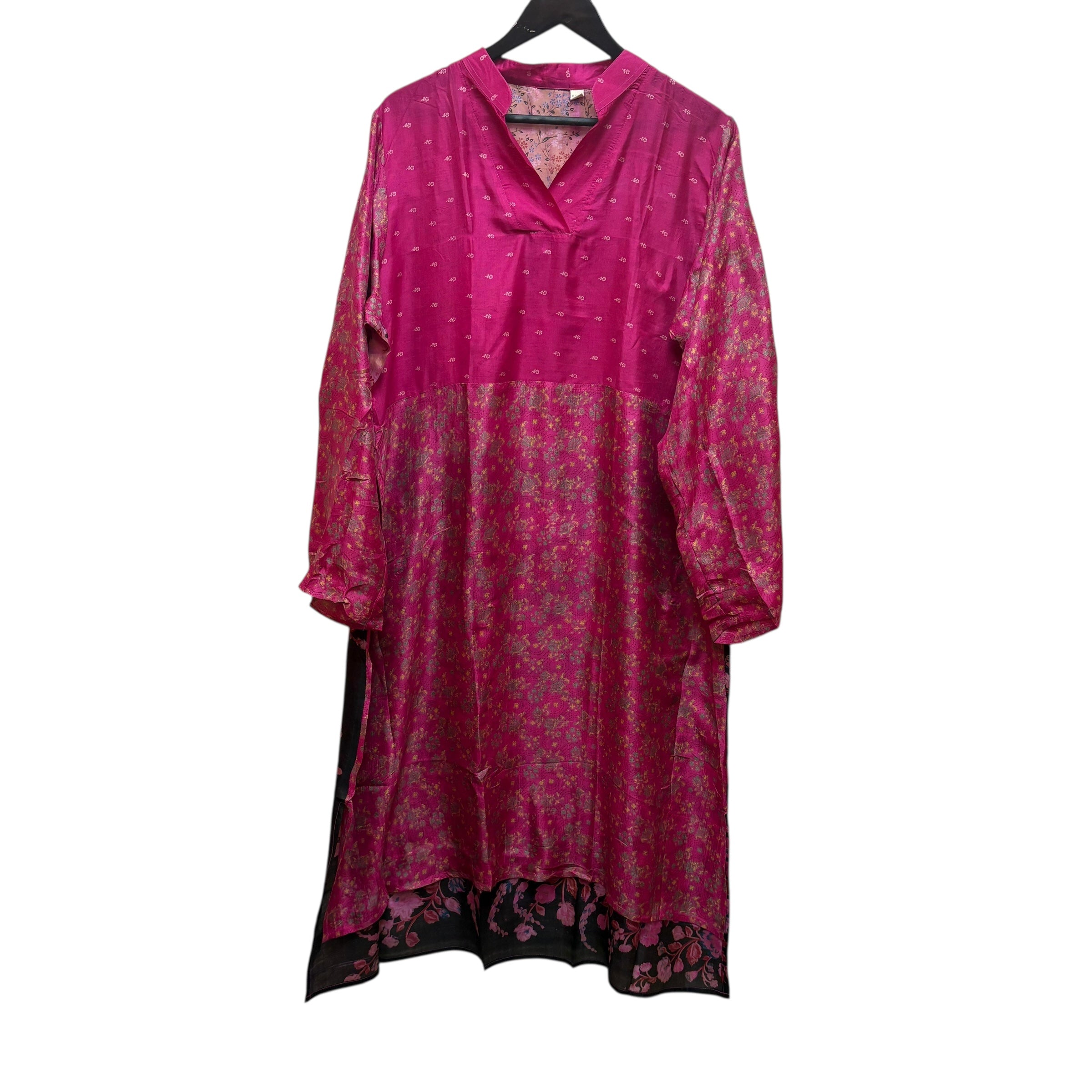 Long Silk Kurta-Bright Pink