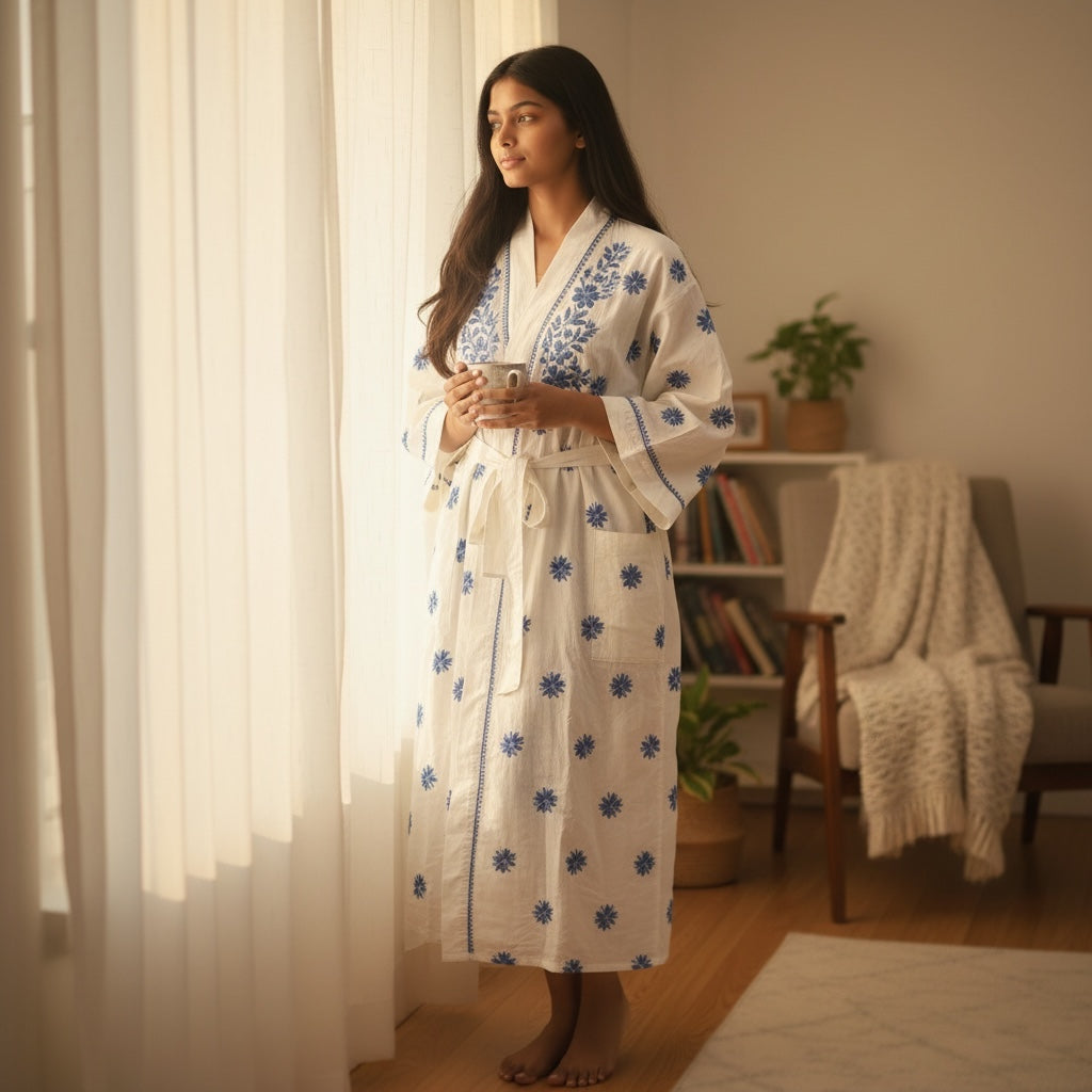 Fine Cotton Embroidered Robe-Colors