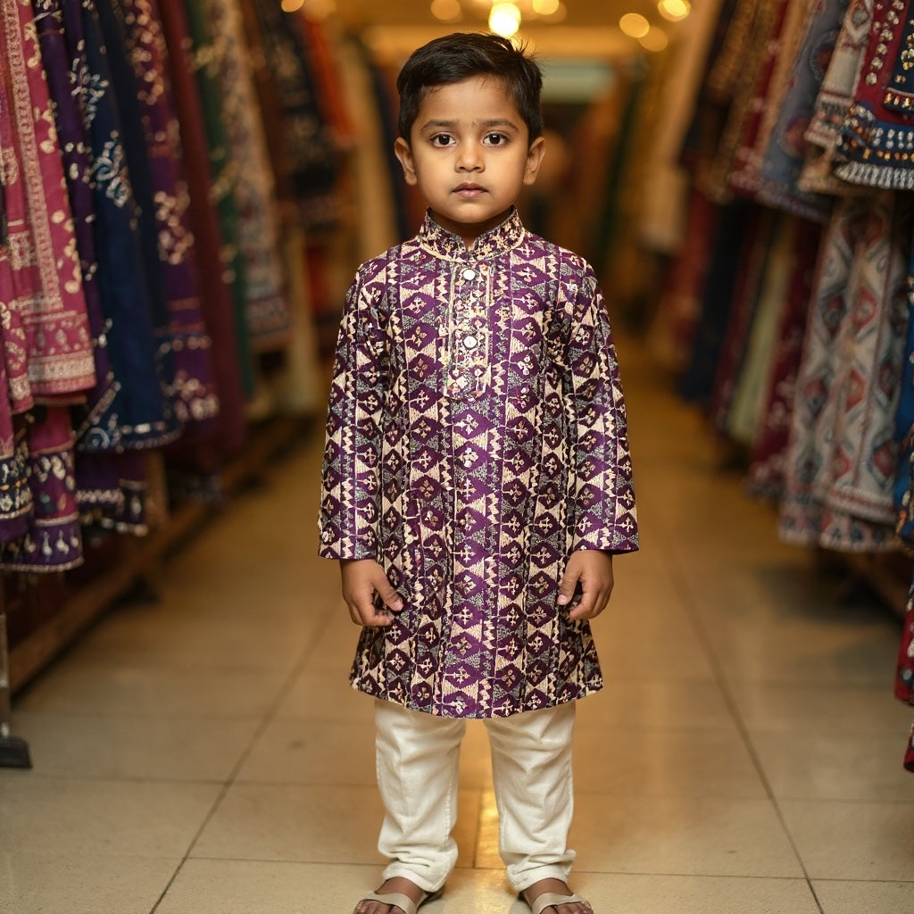 Boys Lucknowi Embroidered Kurta Set - Vintage India NYC