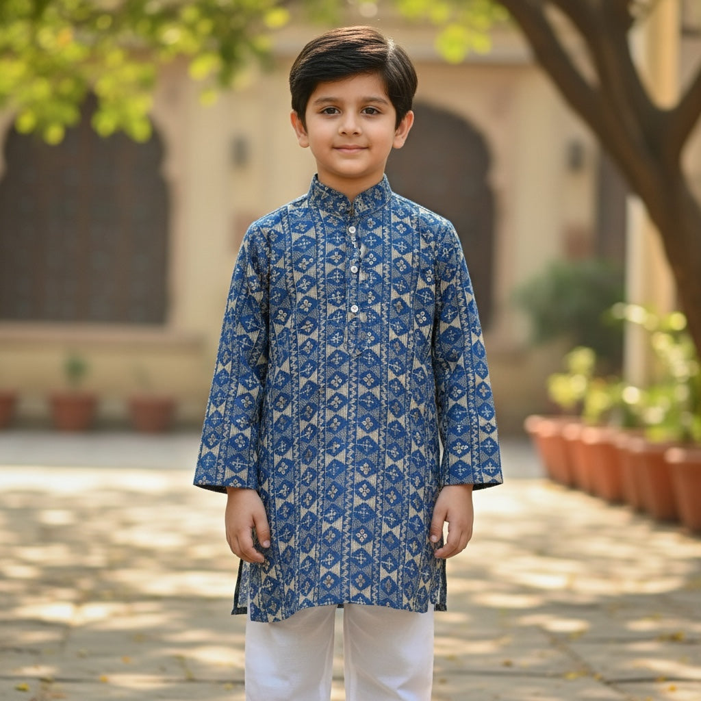 Boys Lucknowi Embroidered Kurta Set - Vintage India NYC