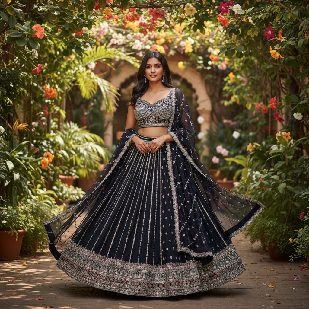 Midnight Navy Lehenga Set - Vintage India NYC
