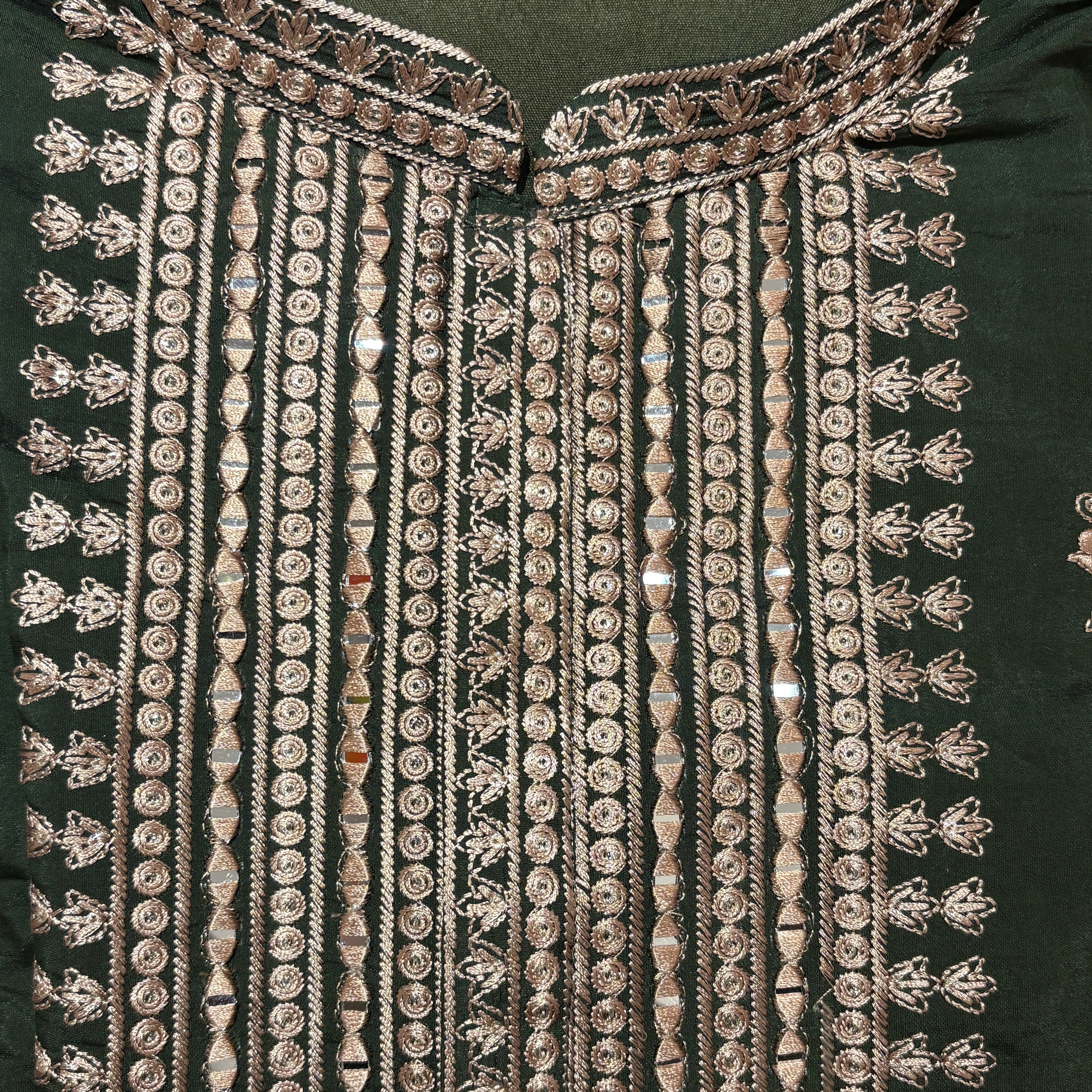 Dark Olive Embroidered & Mirrorwork Kurta - Vintage India NYC