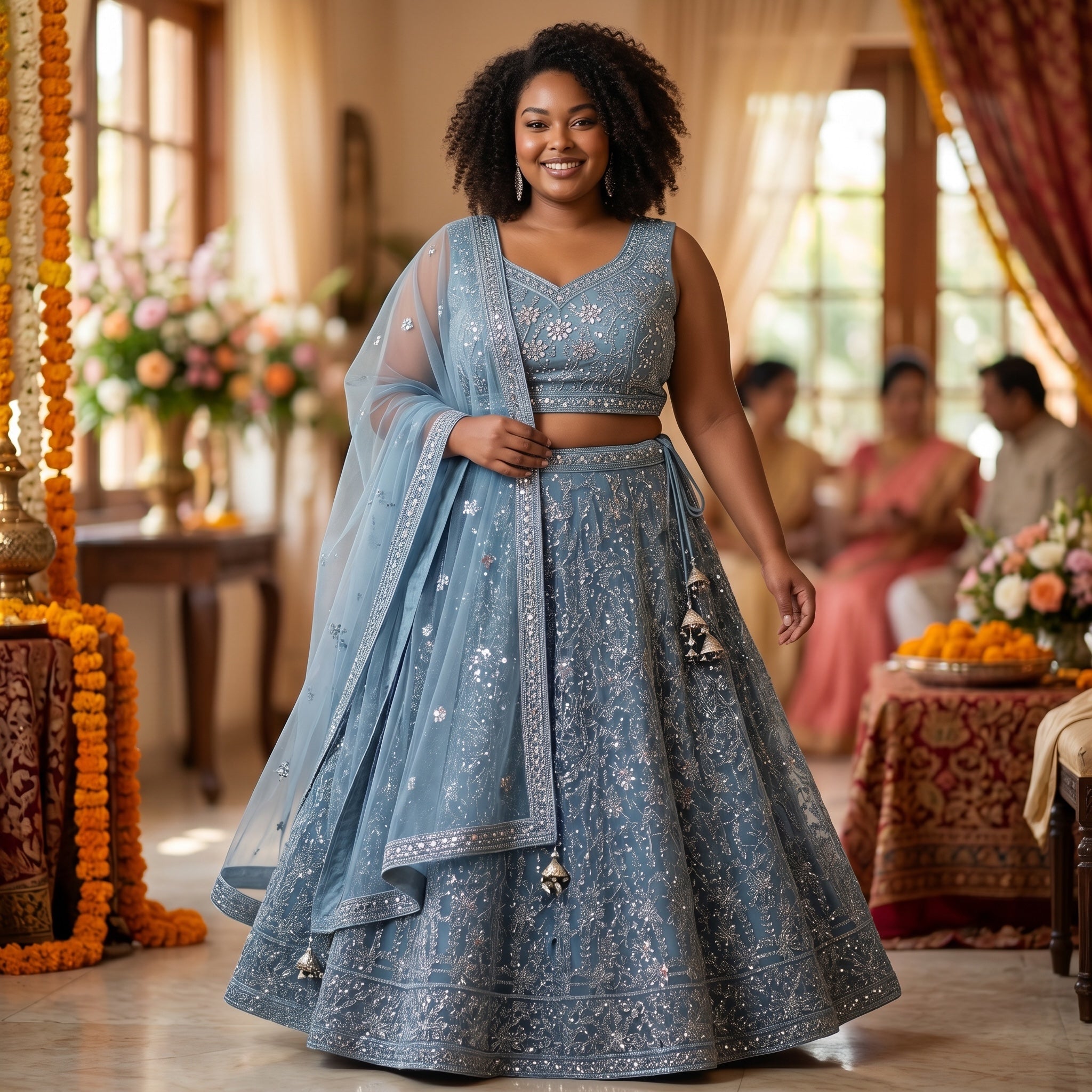 Plus Size Floral Embroidered Lehenga Sets-Colors - Vintage India NYC