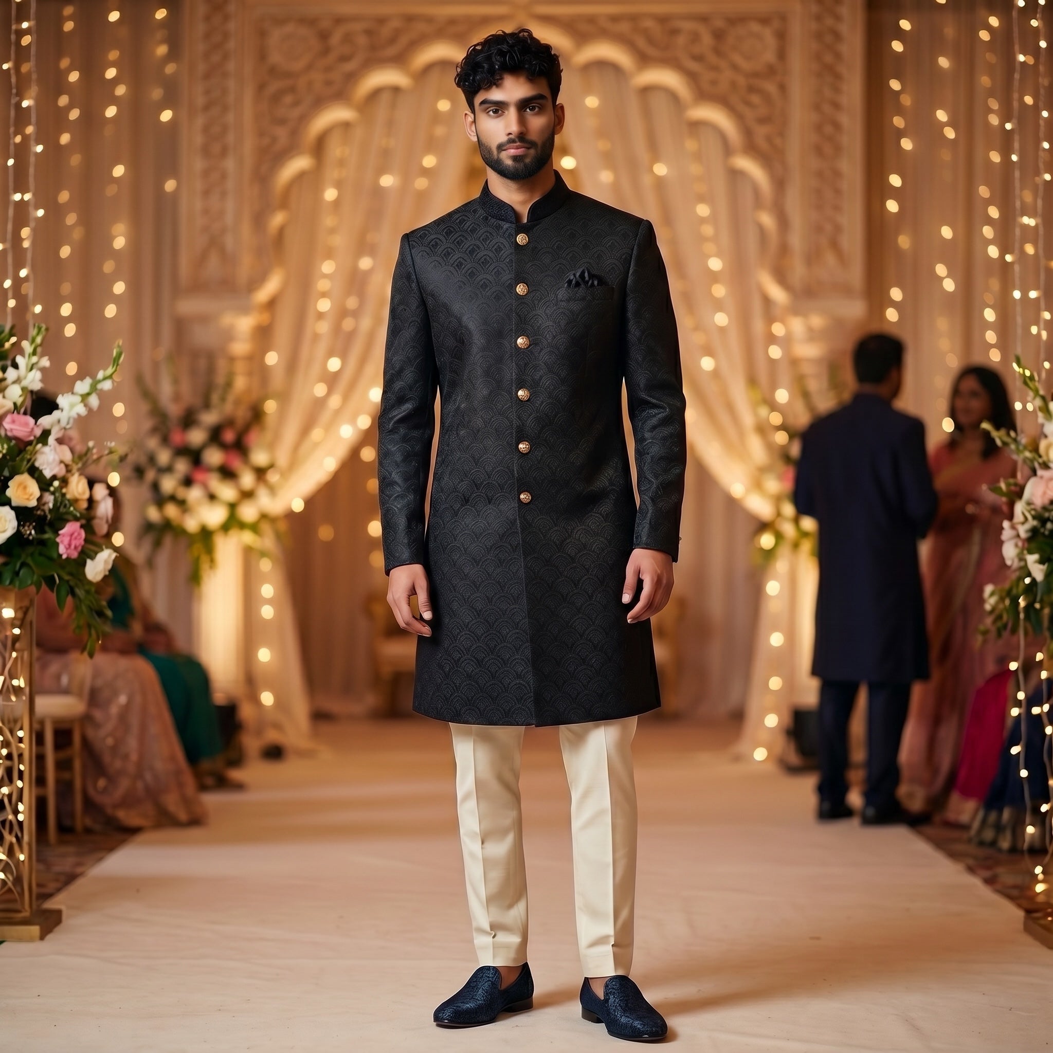 Forest Scallop Sherwani - Vintage India NYC