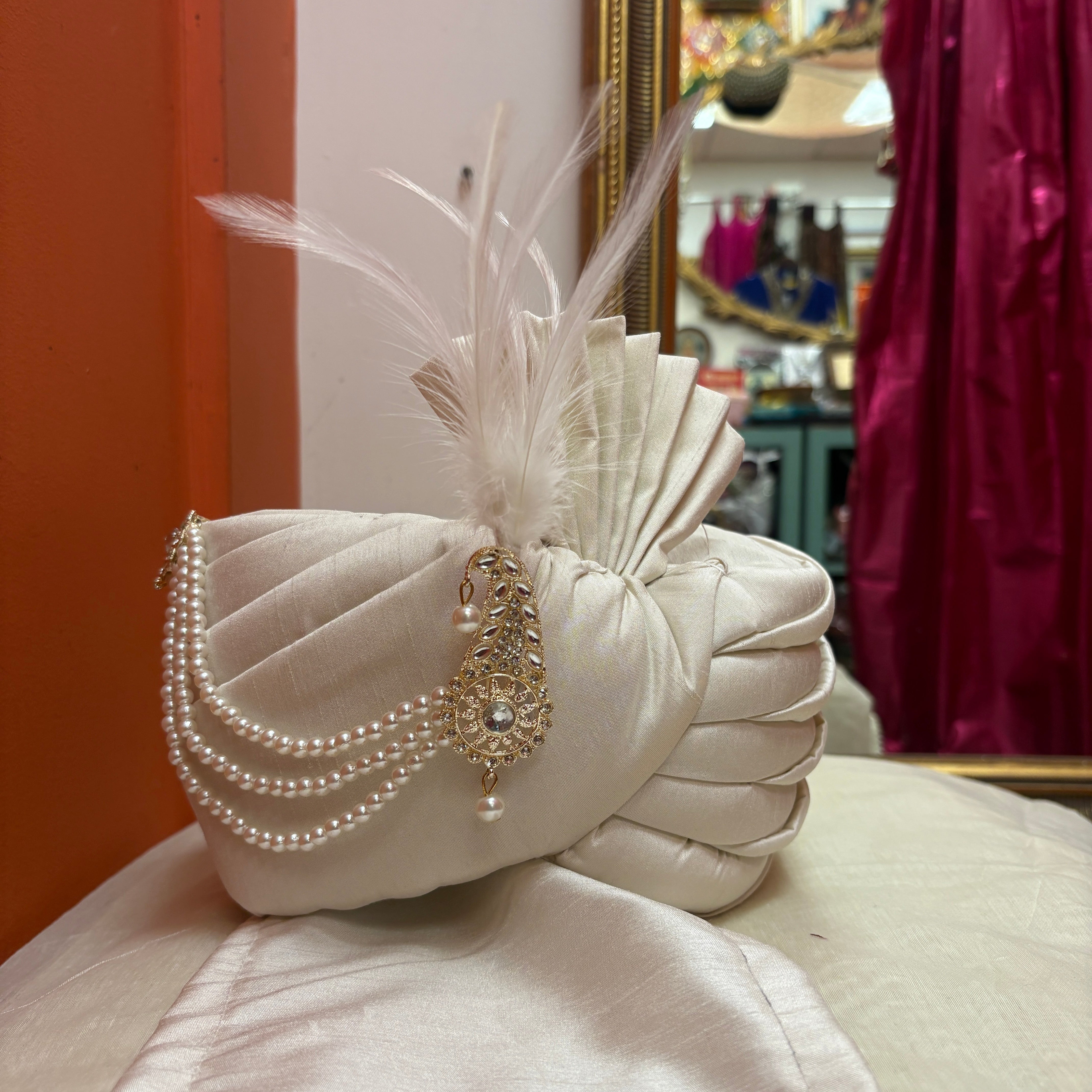 YD Ivory Pagadi Turban - Vintage India NYC
