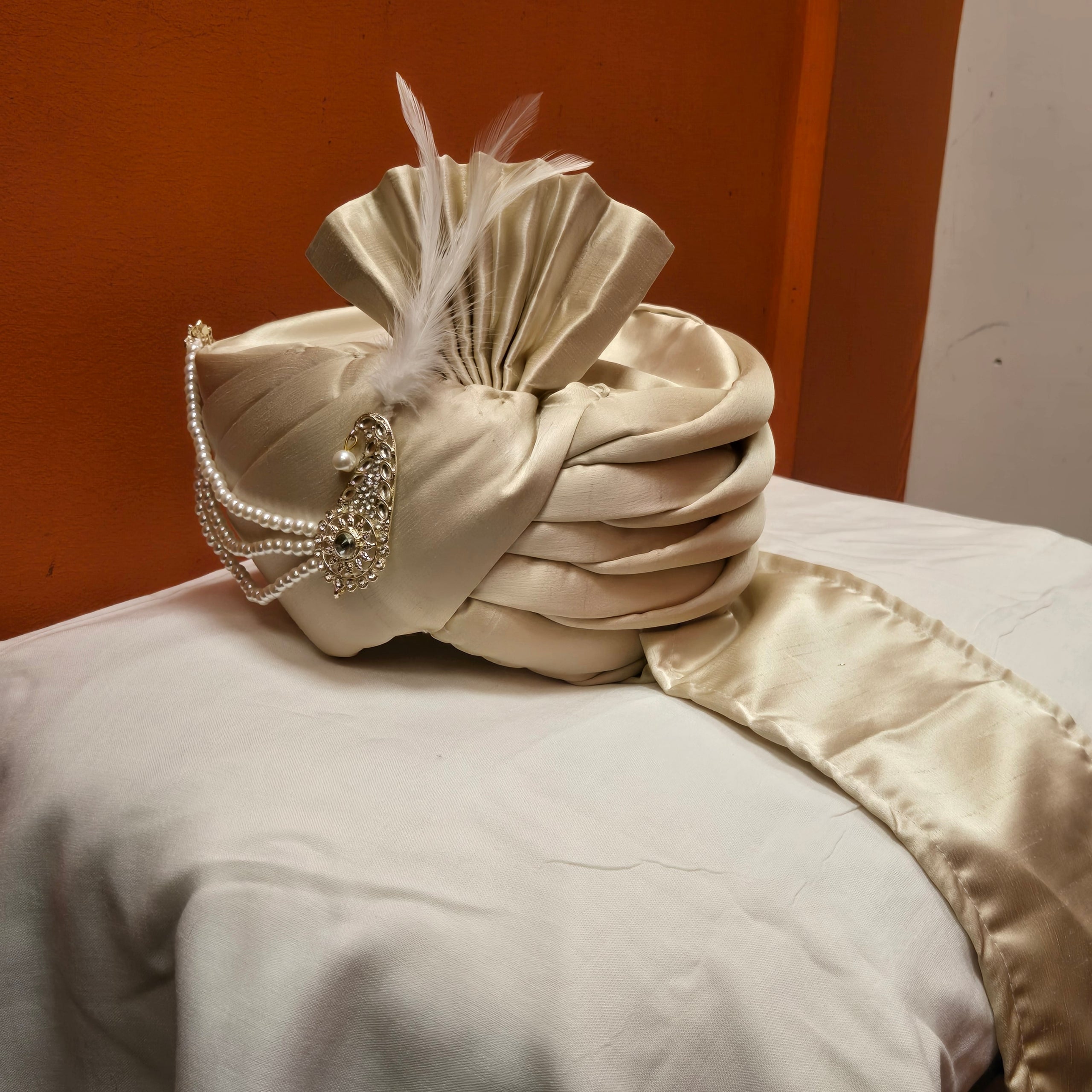 YD Lt Gold Silk Pagadi Turban - Vintage India NYC