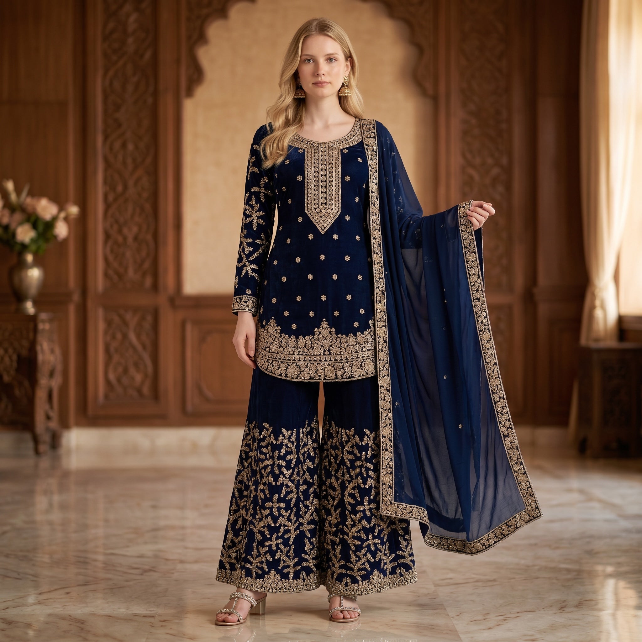 Heavy Embroidered Gharara Set-Colors - Vintage India NYC