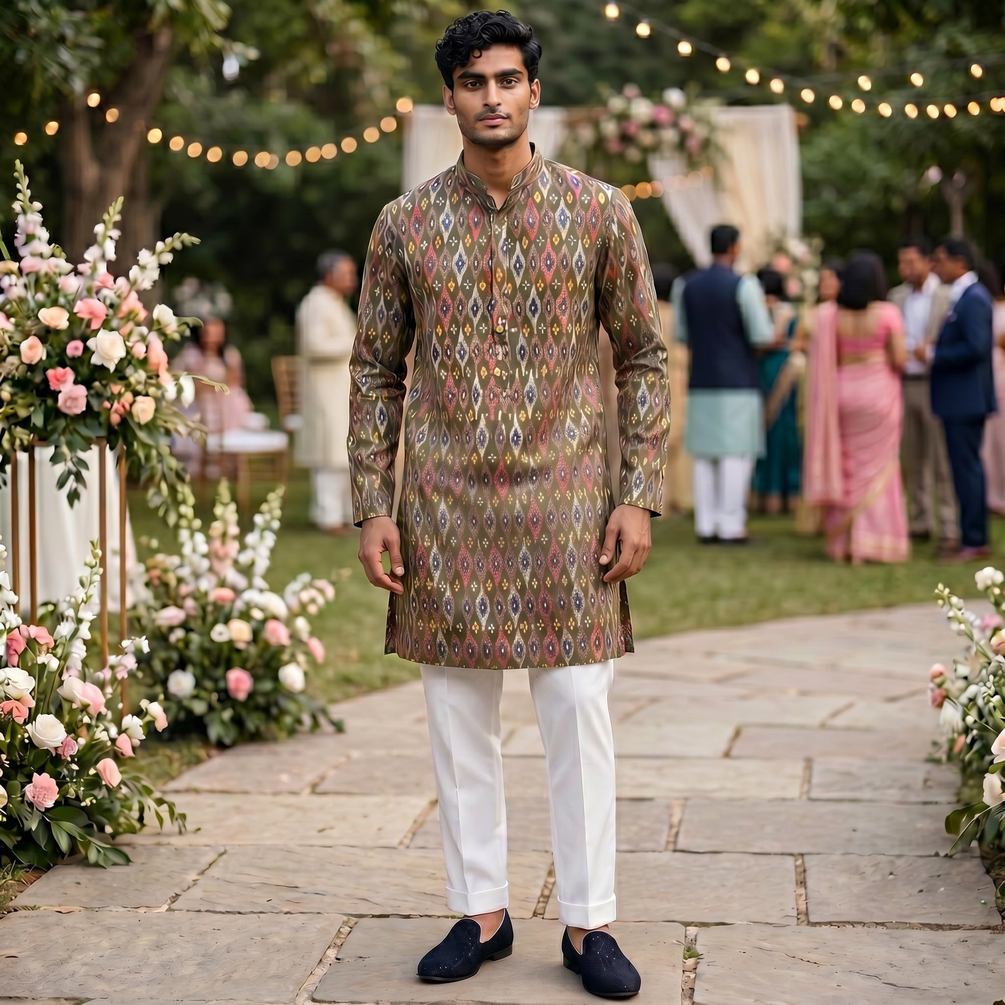 Olive Ikat Kurta