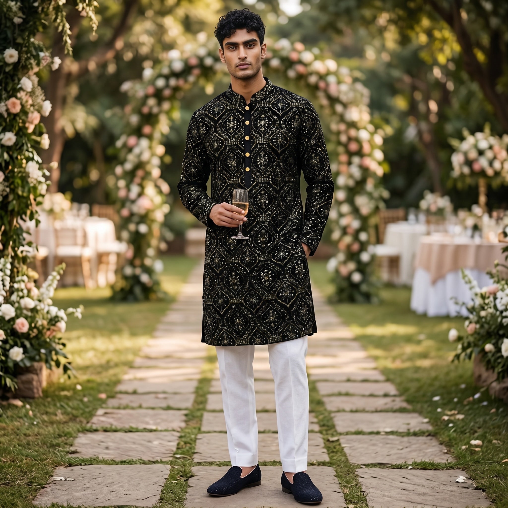 Navy Heavy Embroidered Kurta