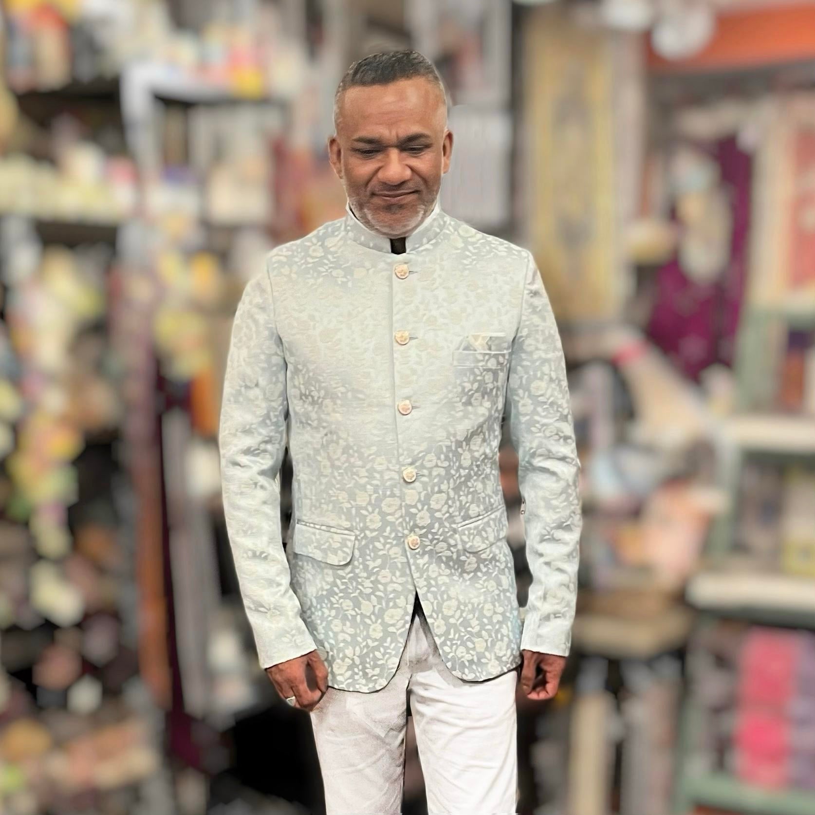 Pale Blue Floral Jodhpuri Jacket