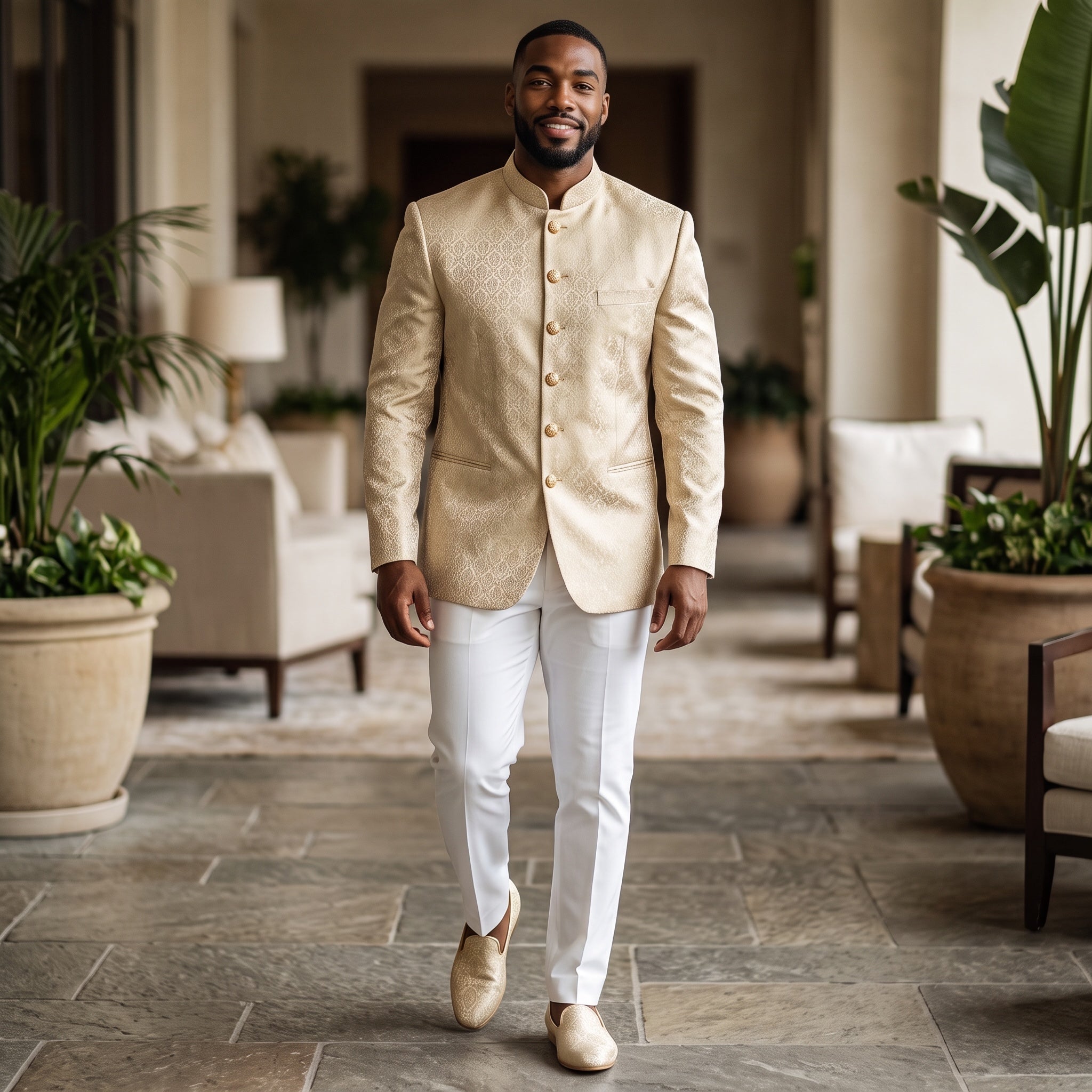 Gold Jacquard Jodhpuri Jacket -Big & Tall